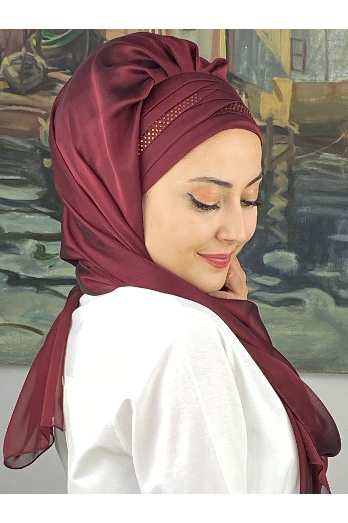 Mihrimah Altın Taşlı Fransız Şifon Hazır Şal