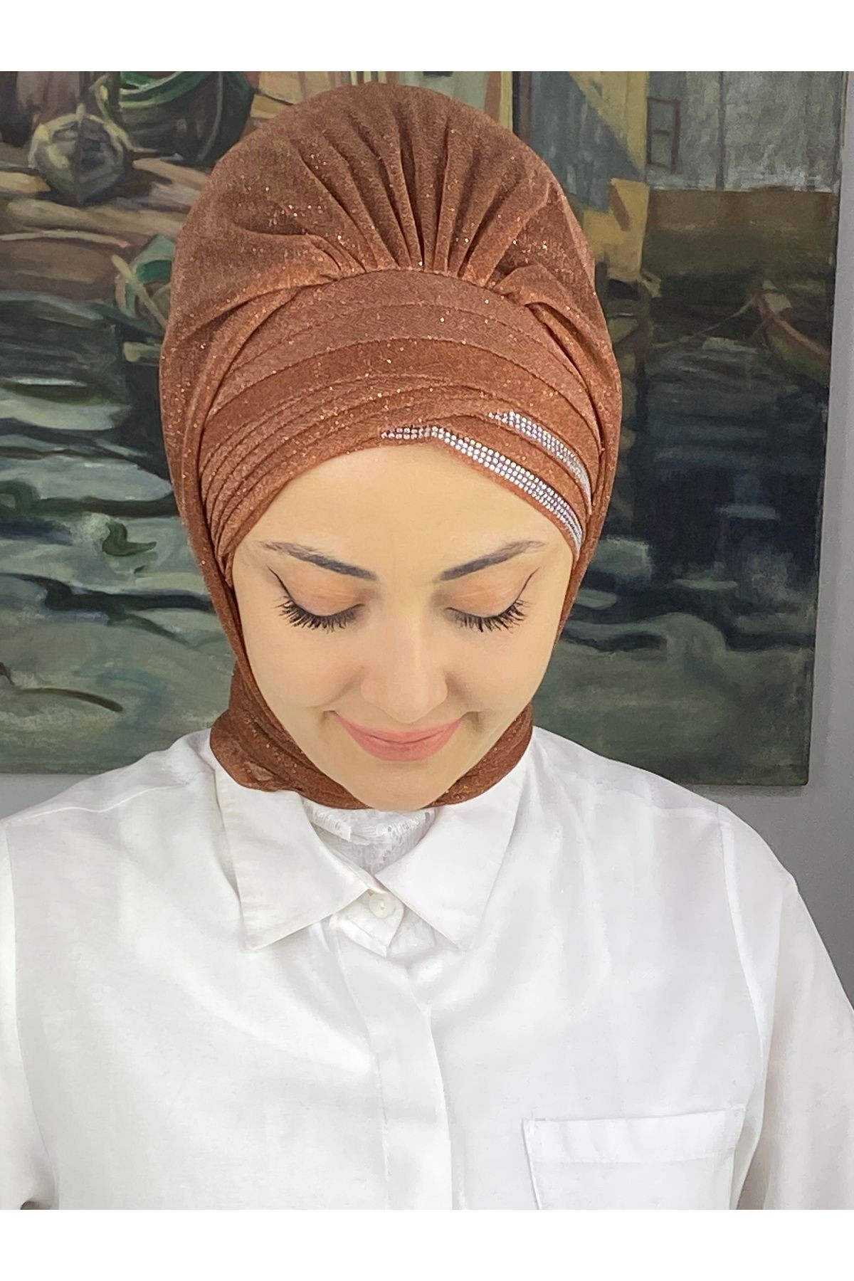 Gümüş Taşlı Drape Detaylı Simli Şal