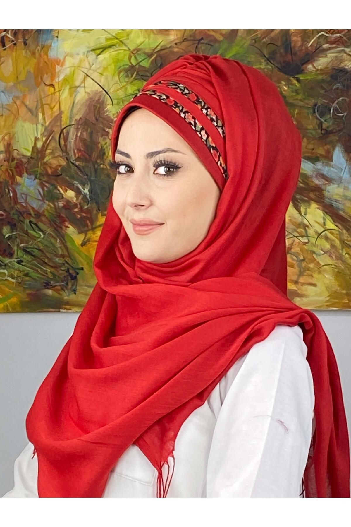 Topkapı Model Çapraz Drapeli Çiçekli Şeritli Desen Hazır Şal