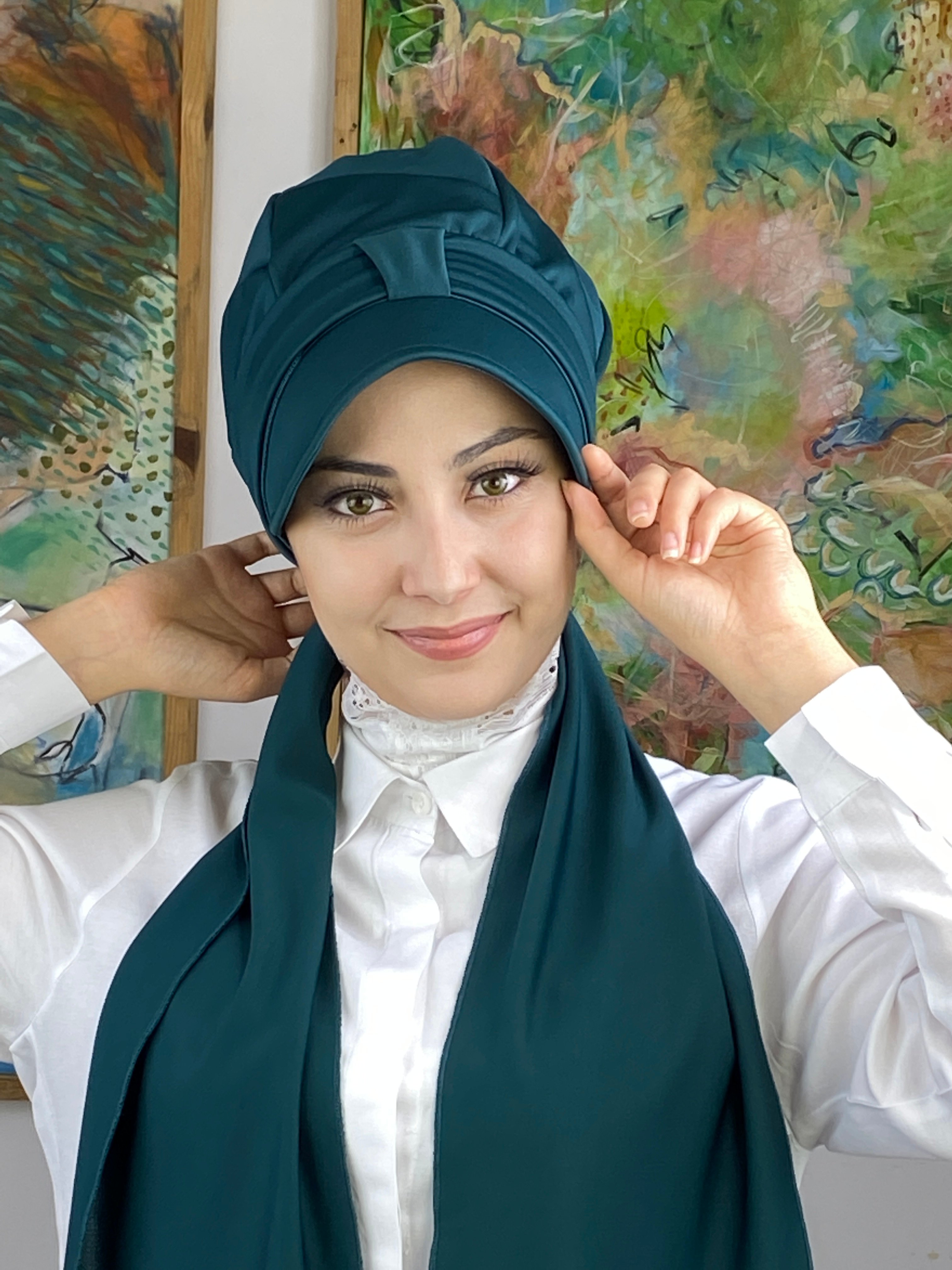 Tek Biritli Atkılı Şapka - petrol yeşili - çicek