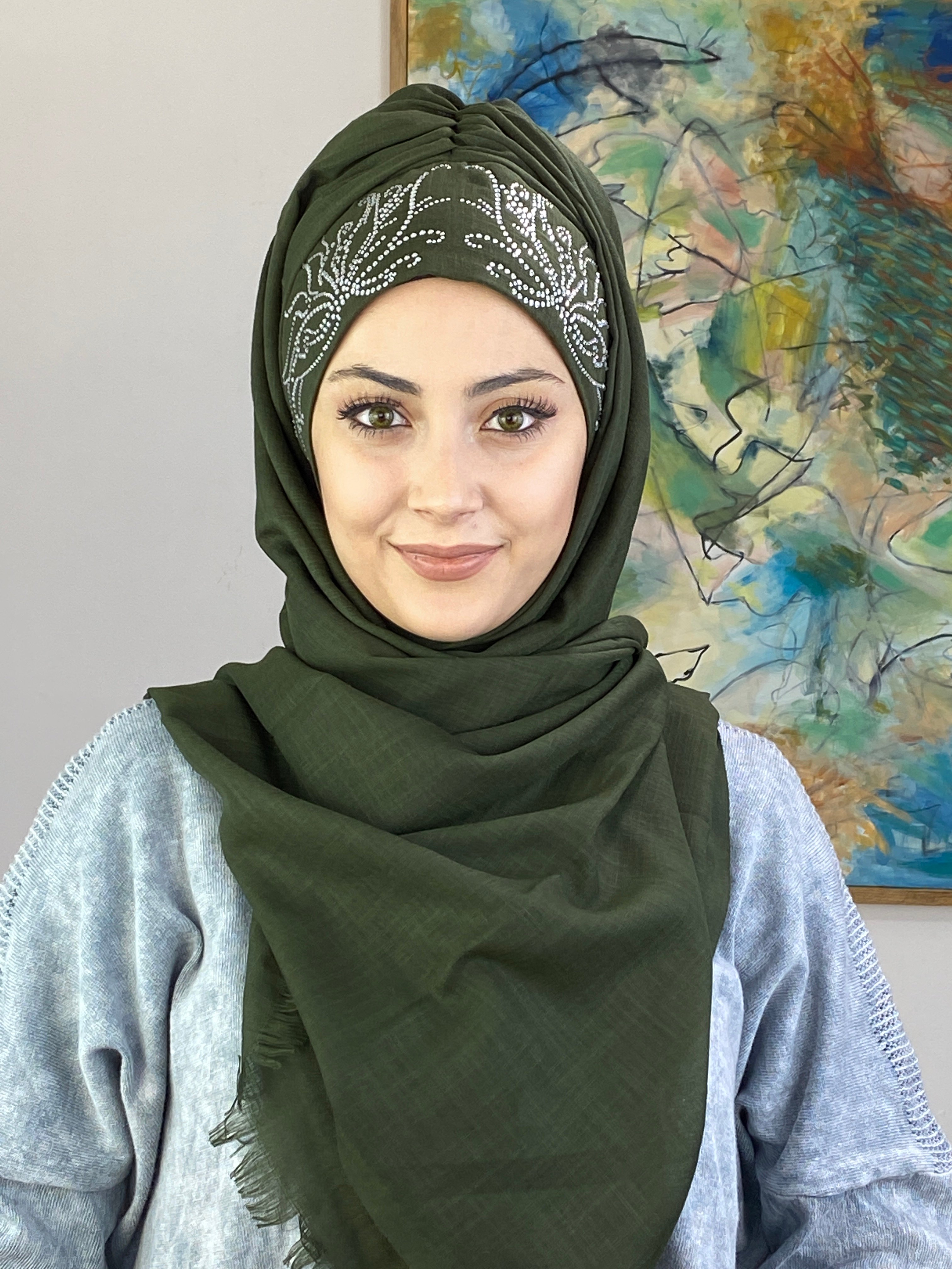 Yaprak Model Büzgülü Hazır Şal