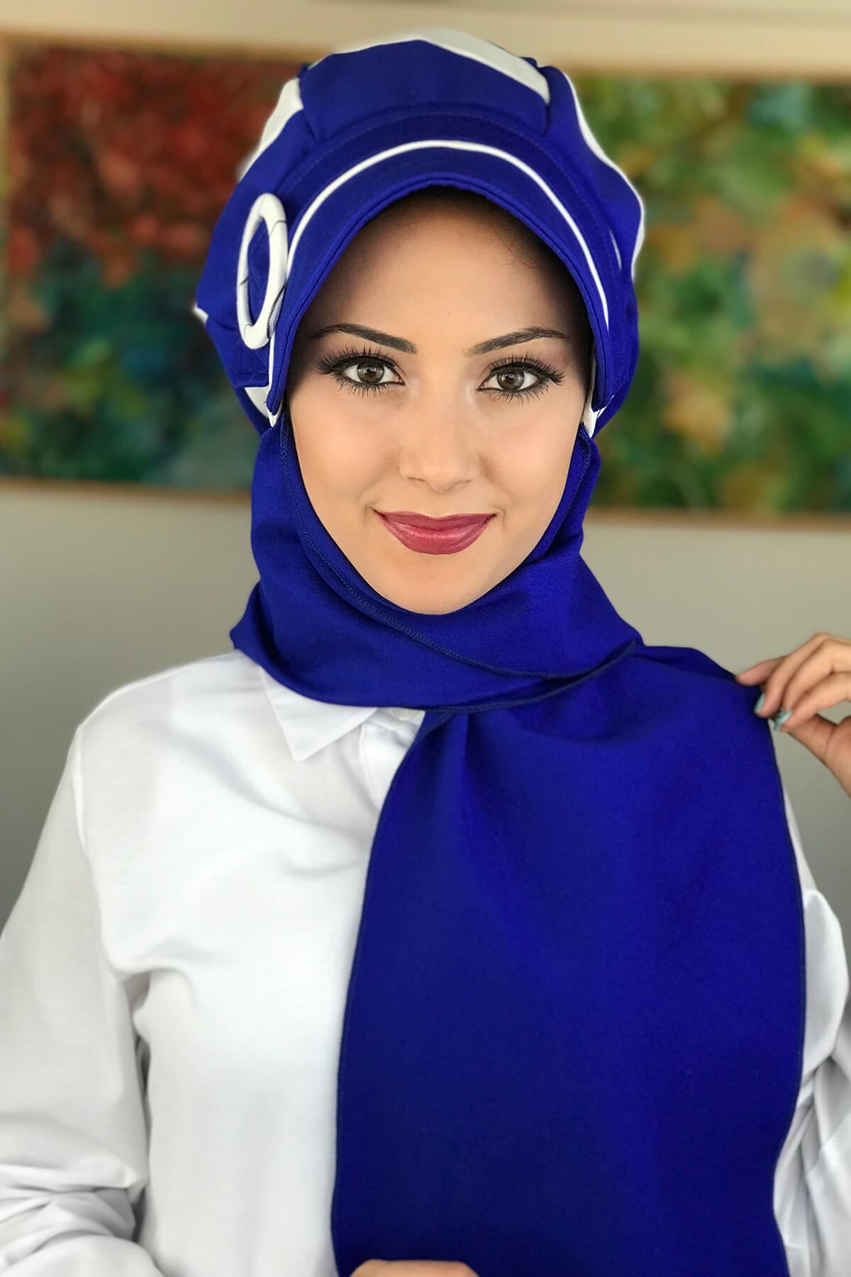 BAHARLIK Saks Mavi Atkılı Şapka