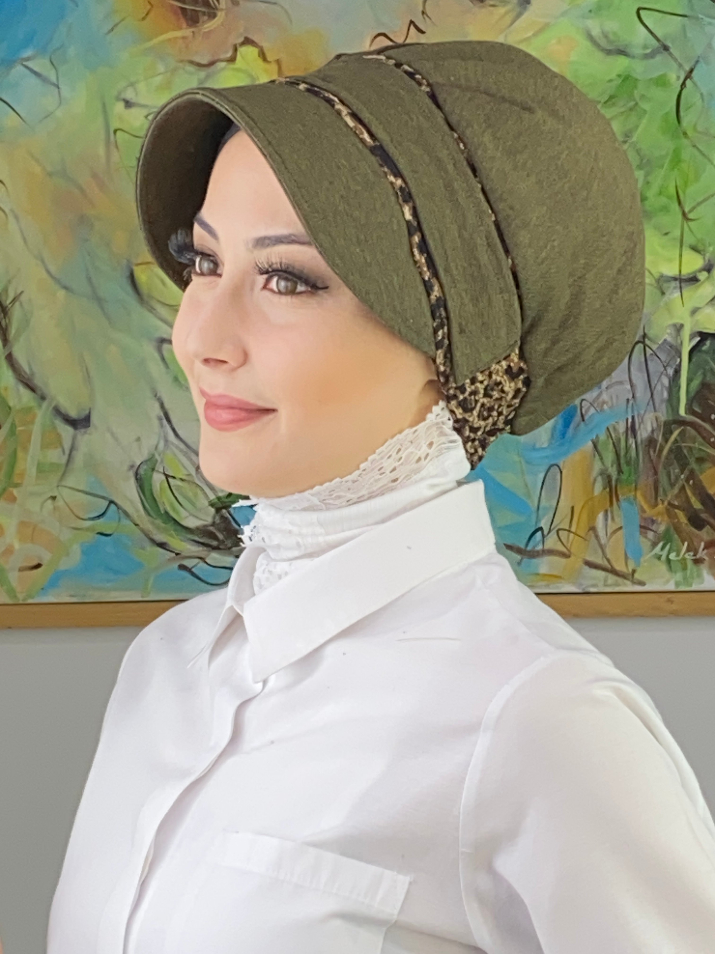Nazlı Model Tokalı Küçük Kazayak Desenli Tesettür Şapka