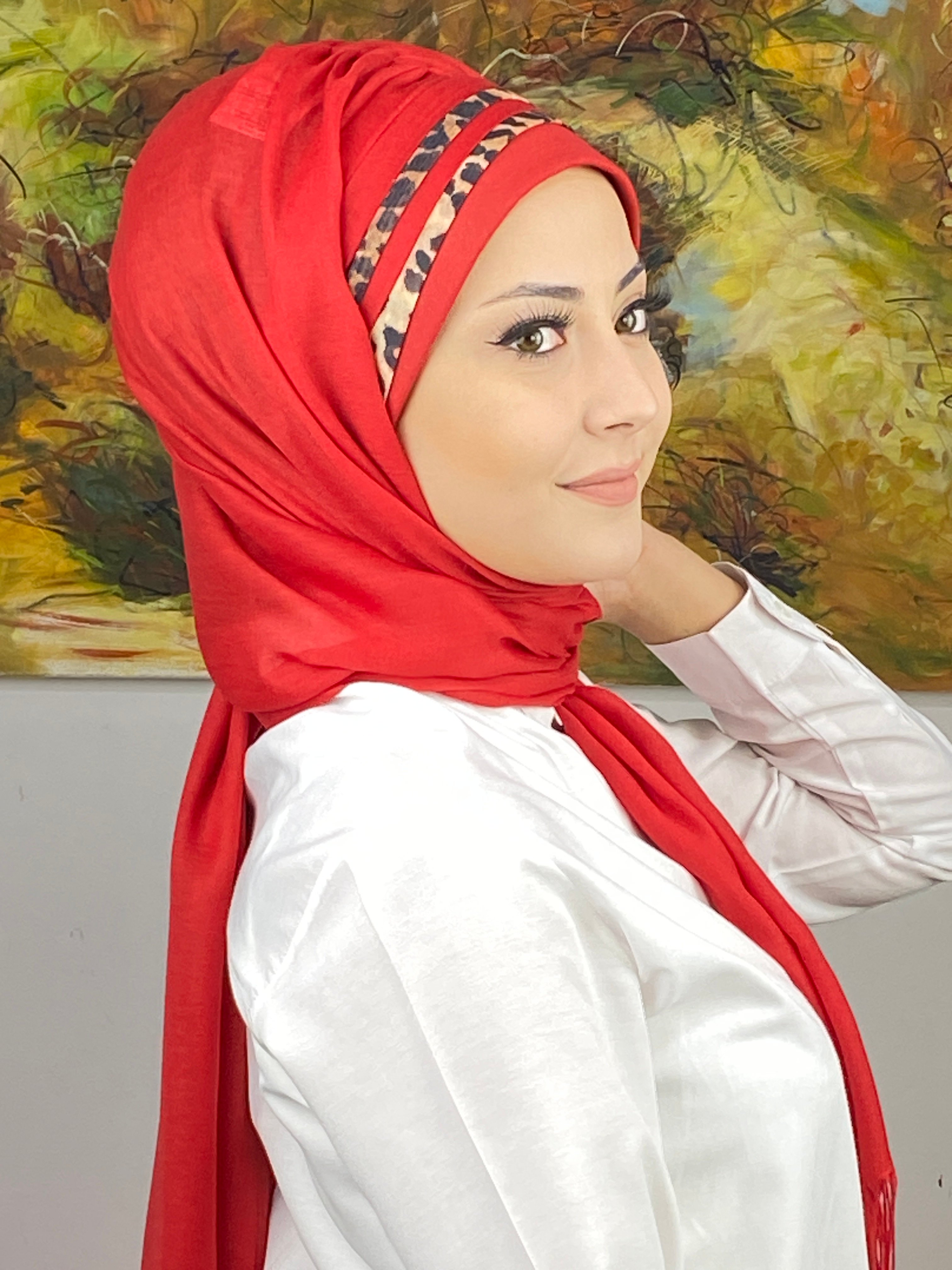  Saray Model Leopar Desenli Hazır Şal