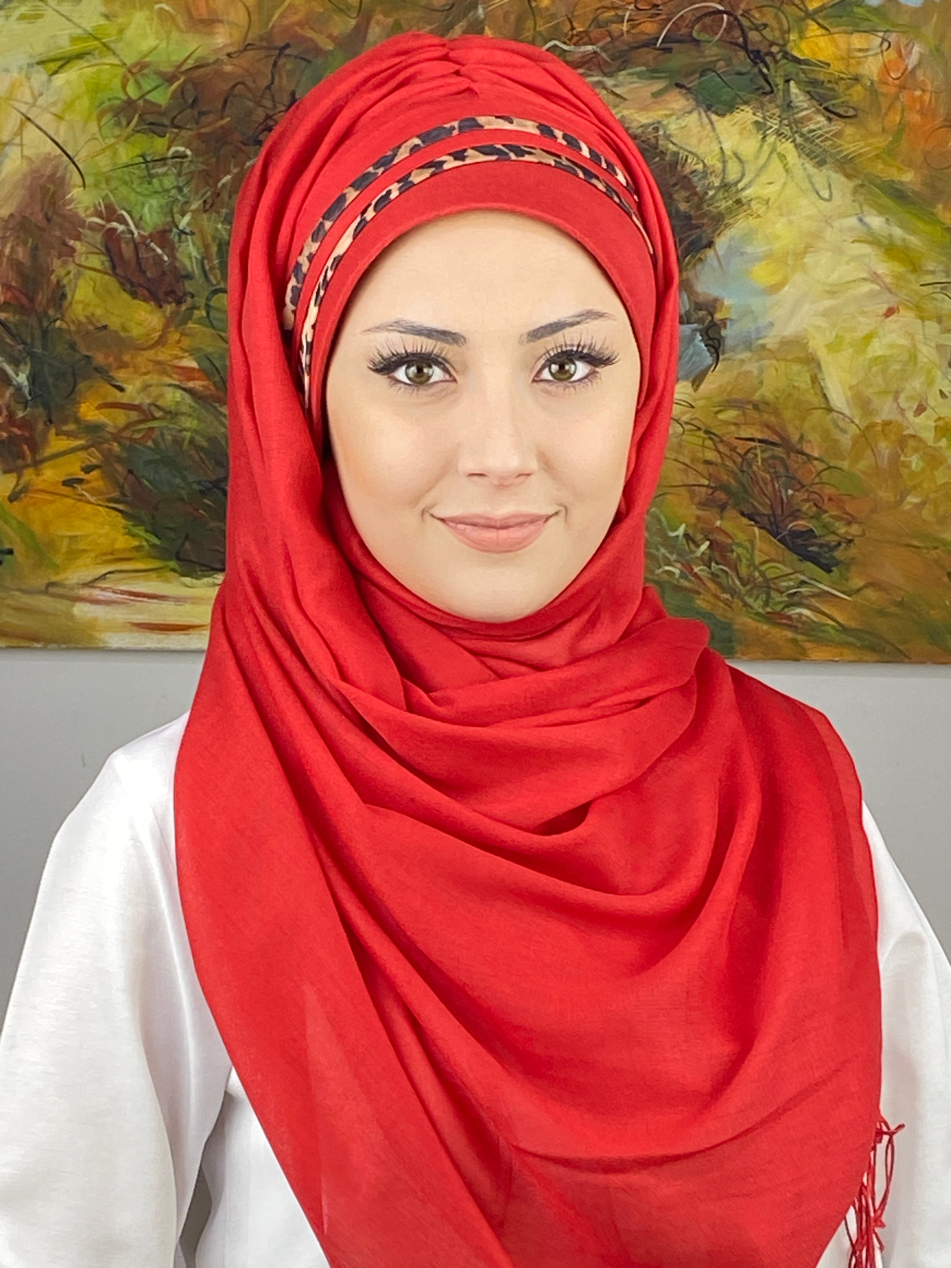  Saray Model Leopar Desenli Hazır Şal