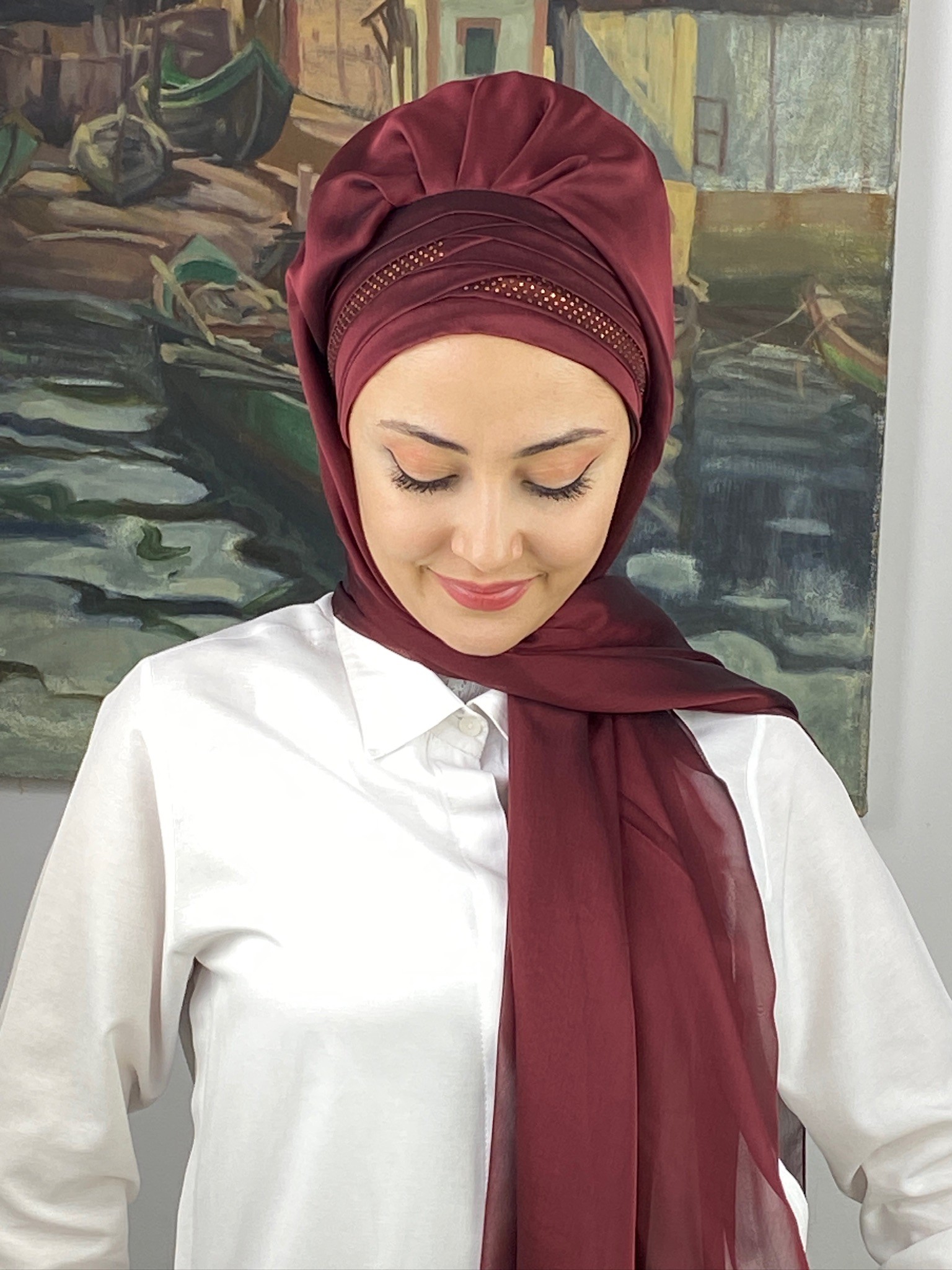 FRANSIZ CAPRAZ DRAPE DETAYLI ABİYE ŞAL