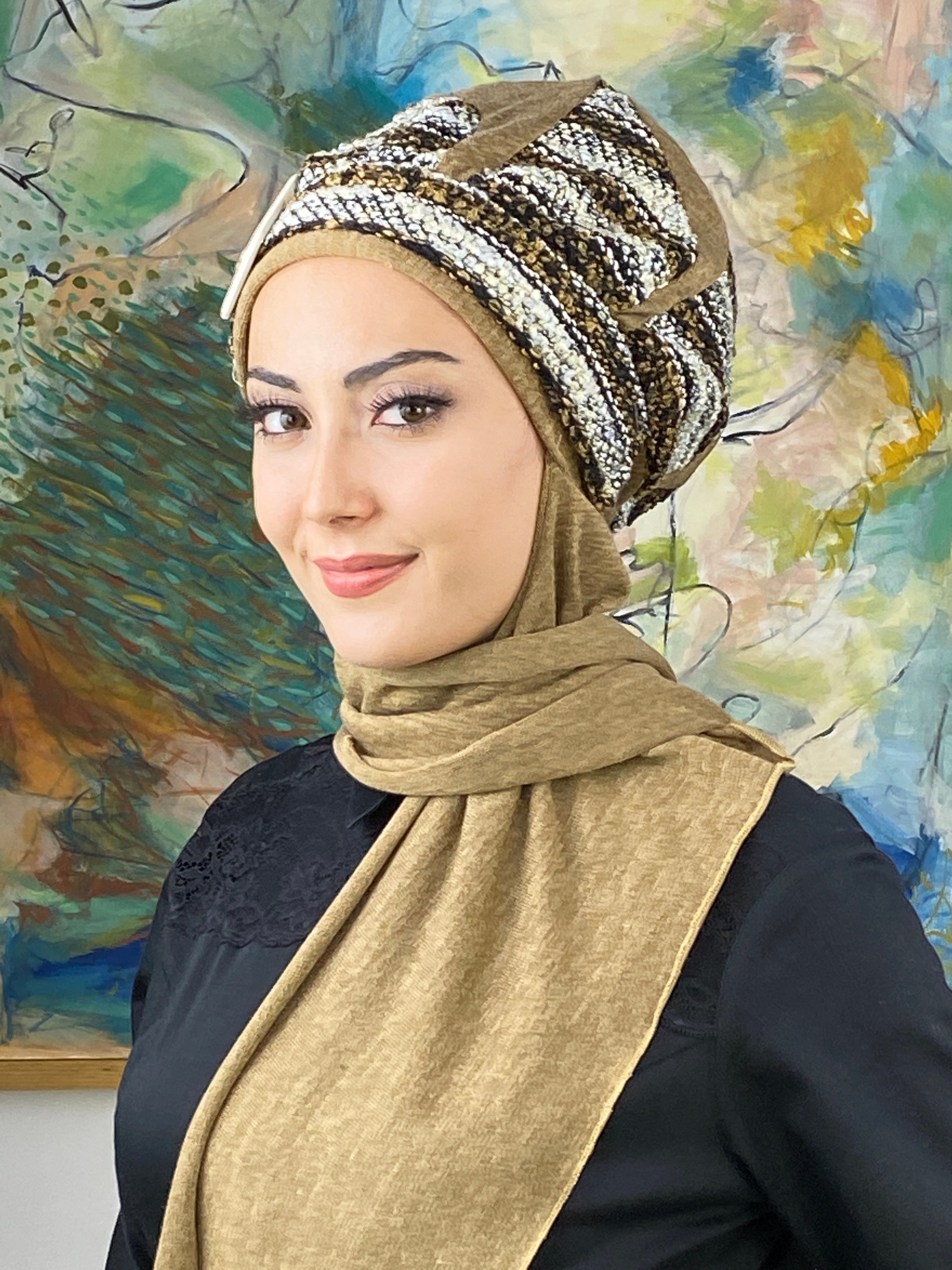  Çizgili Haroşalı Triko Tesettür Bere
