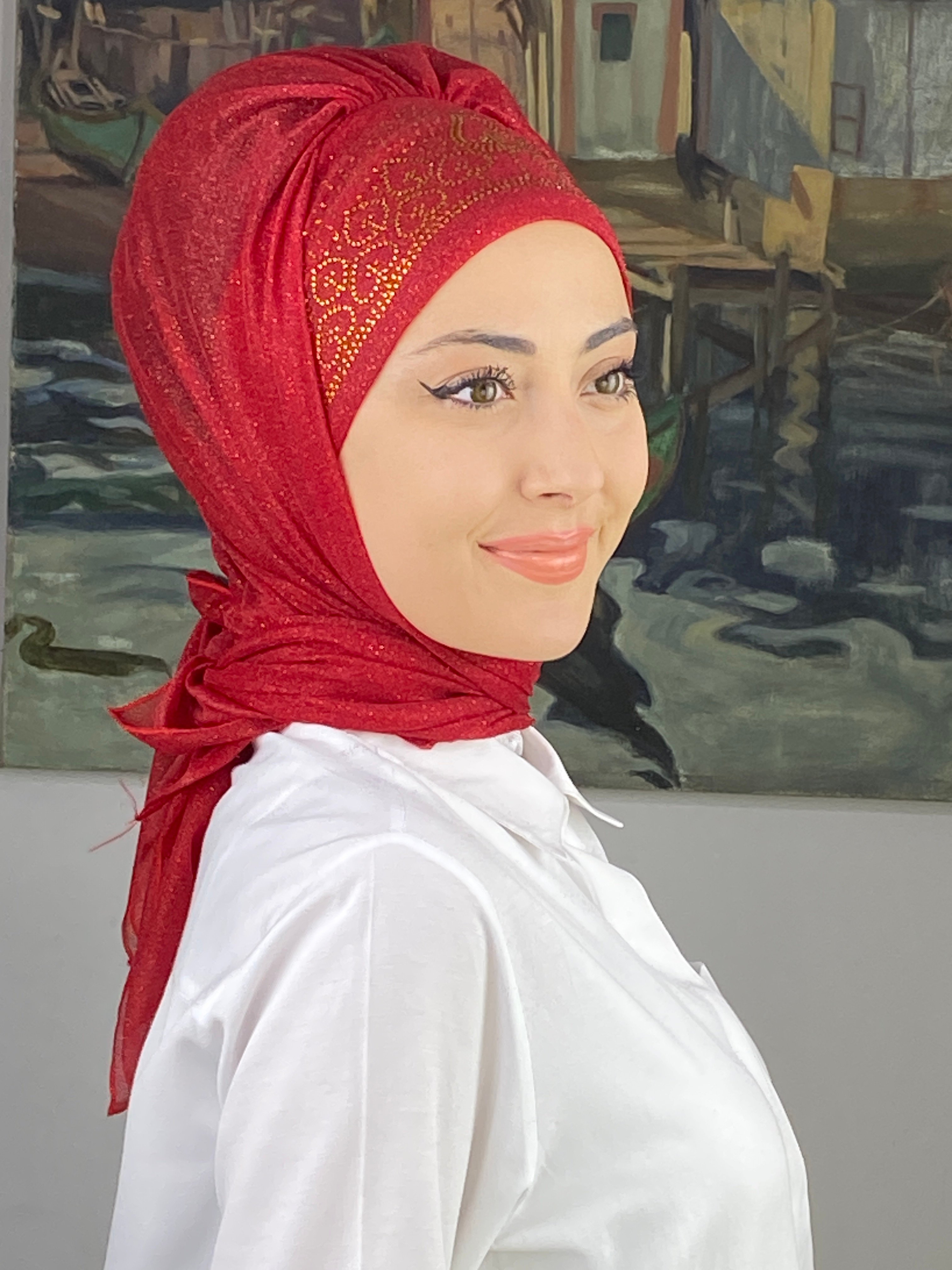 Prenses Model Altın Sarısı Taşlı Şal