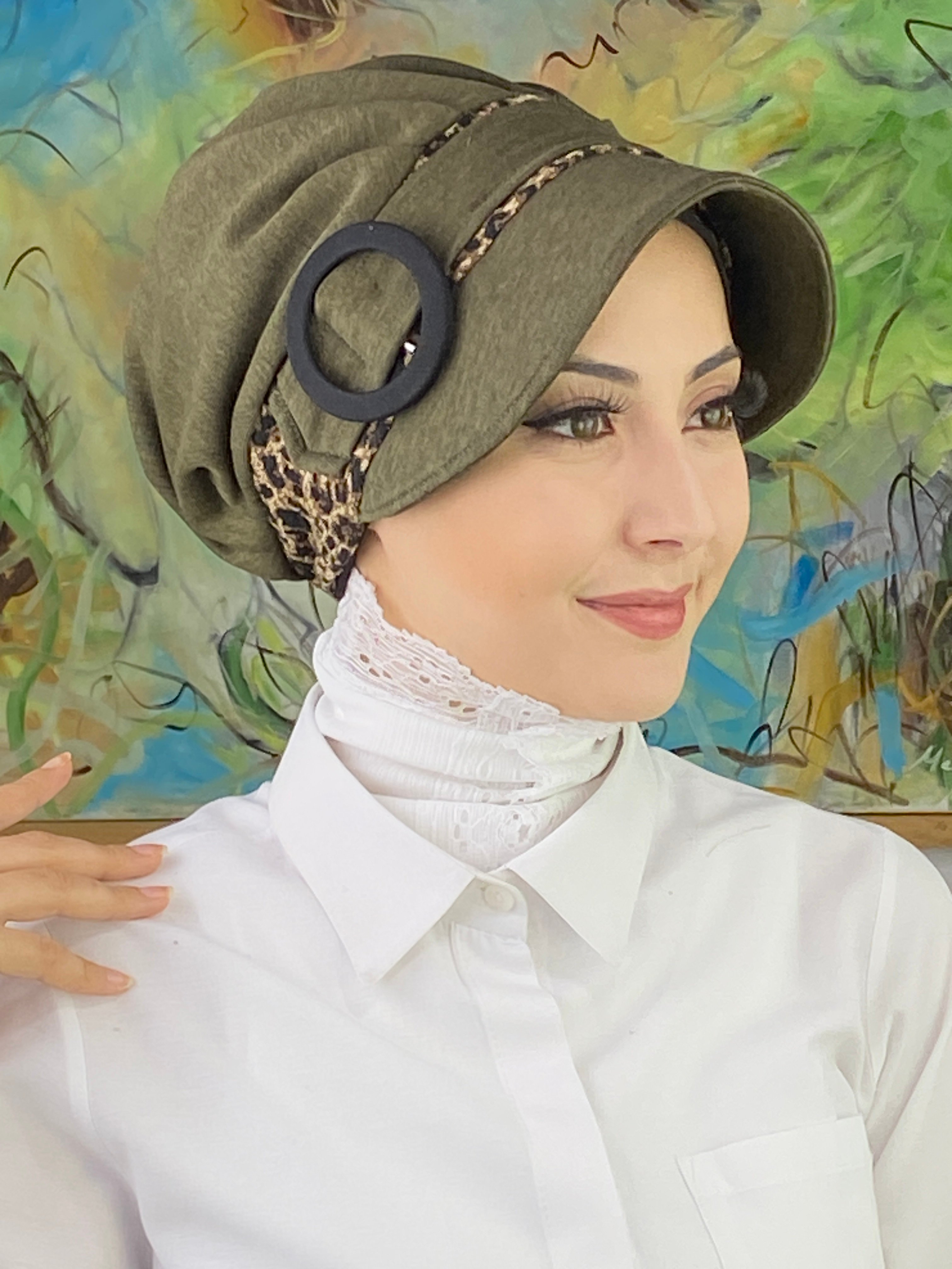 Nazlı Model Tokalı Küçük Kazayak Desenli Tesettür Şapka