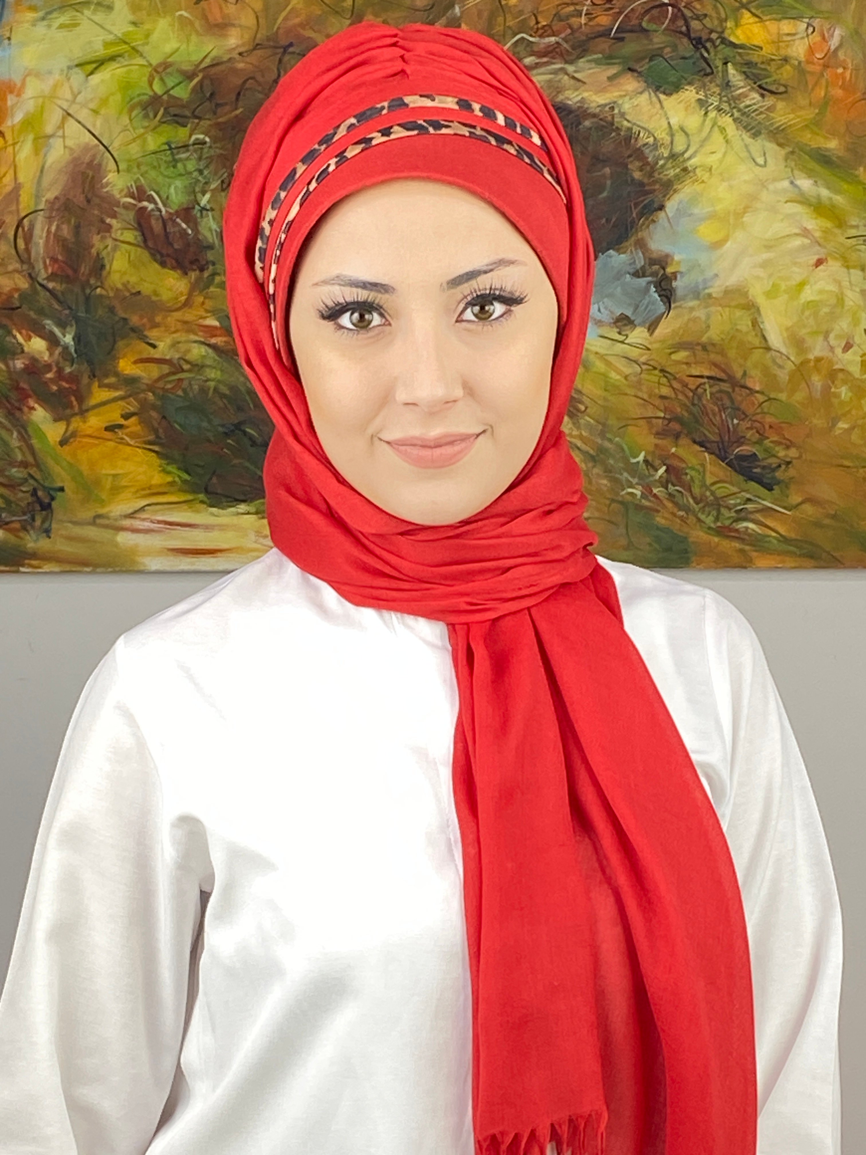  Saray Model Leopar Desenli Hazır Şal