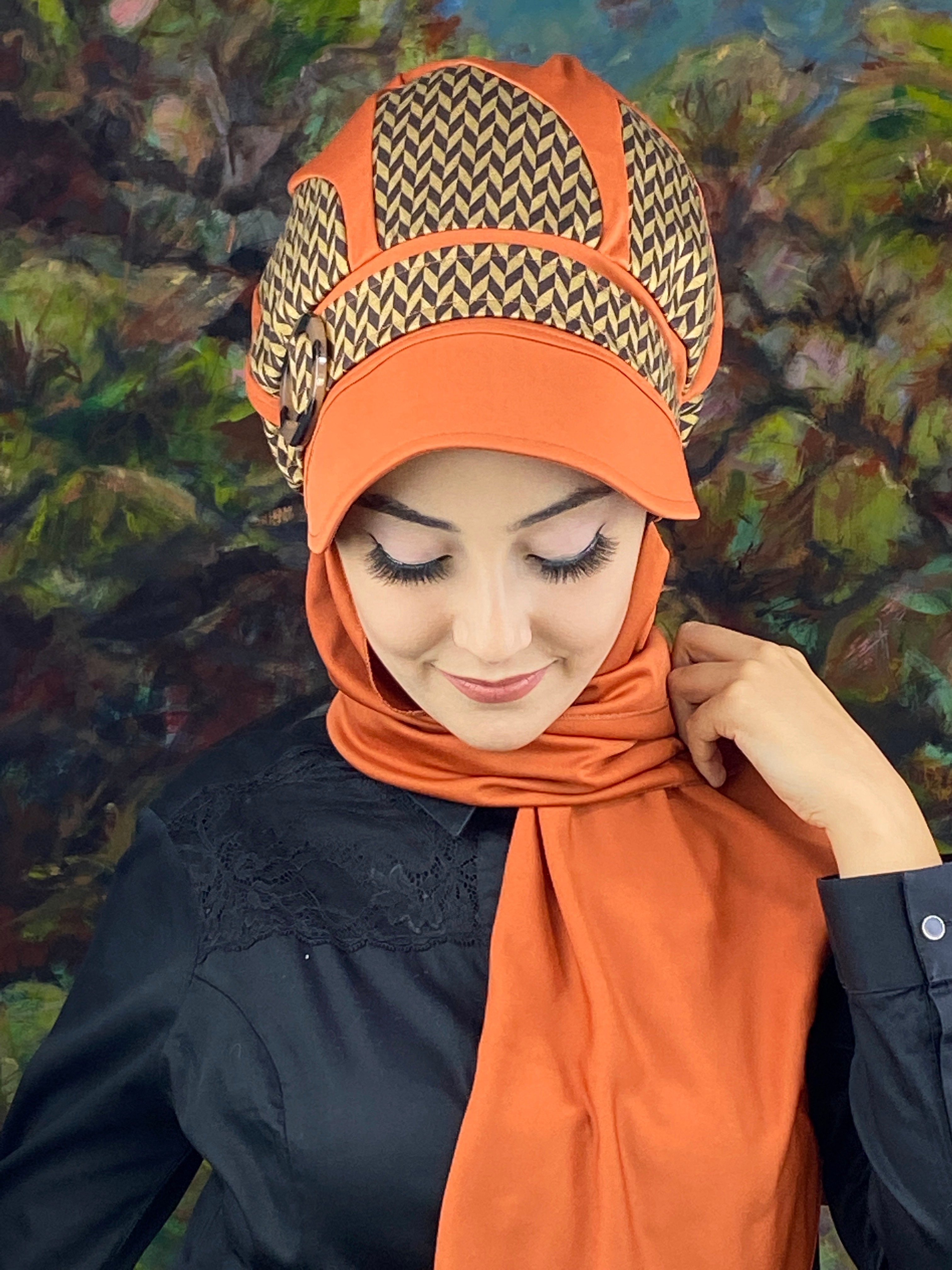 Damlo Model Başak Desenli Tesettür Şapka Şal