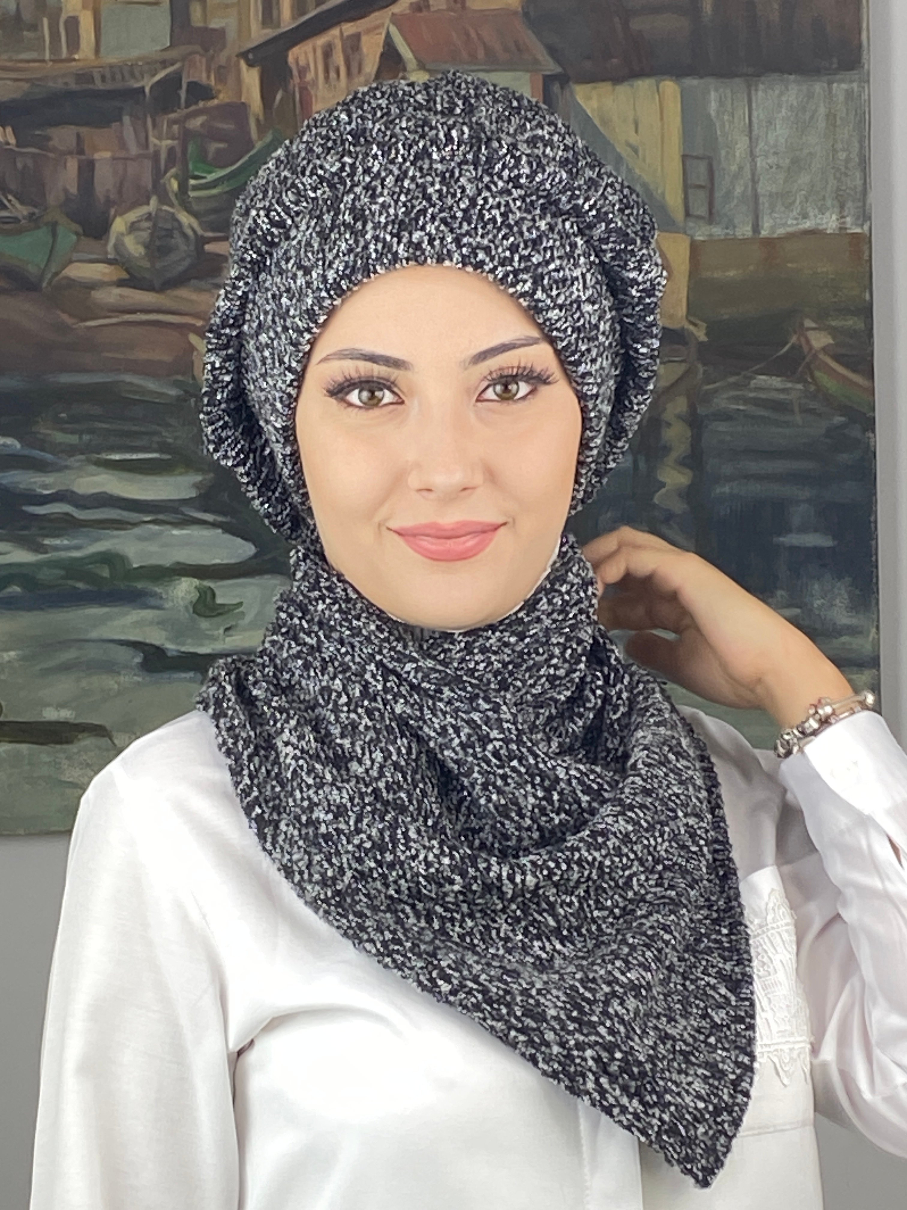 Sahra Model Bere Takımı  - Gri - beyaz