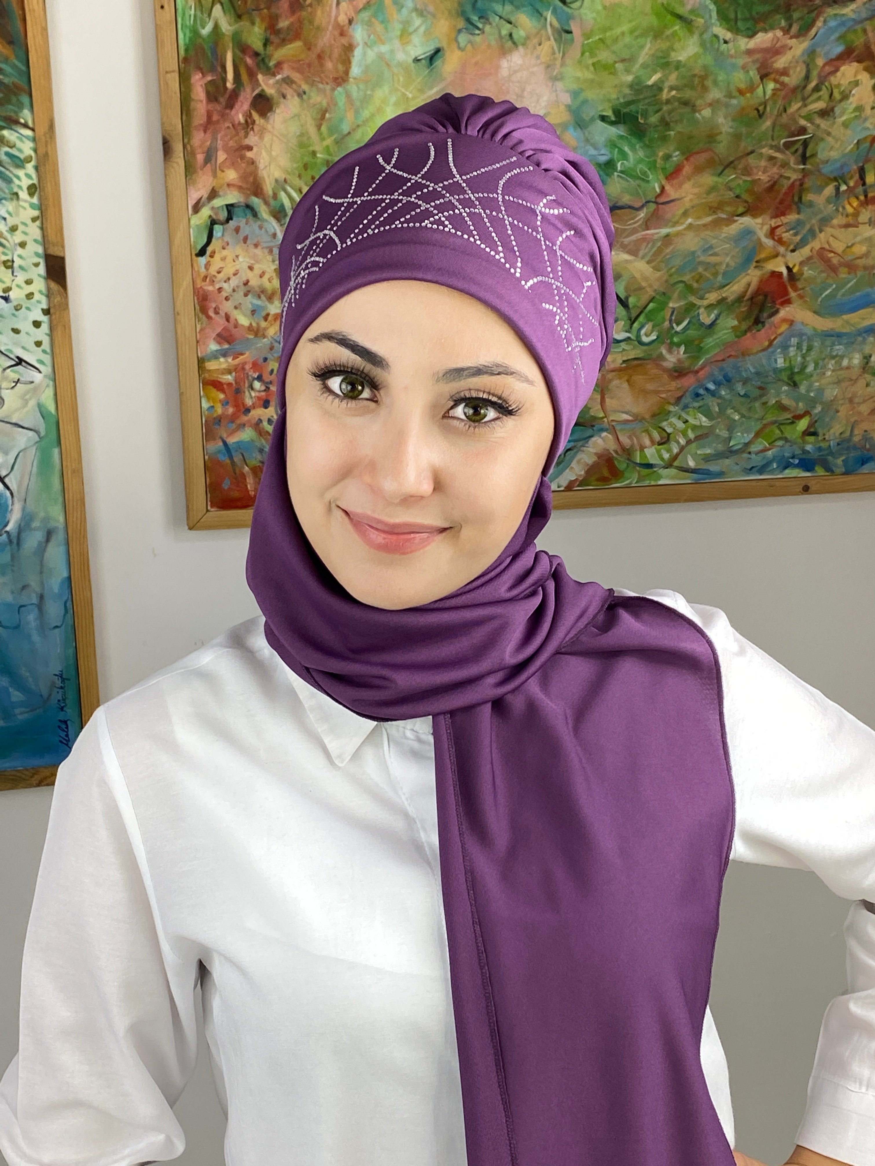 Taç Model Atkılı Bone - mor