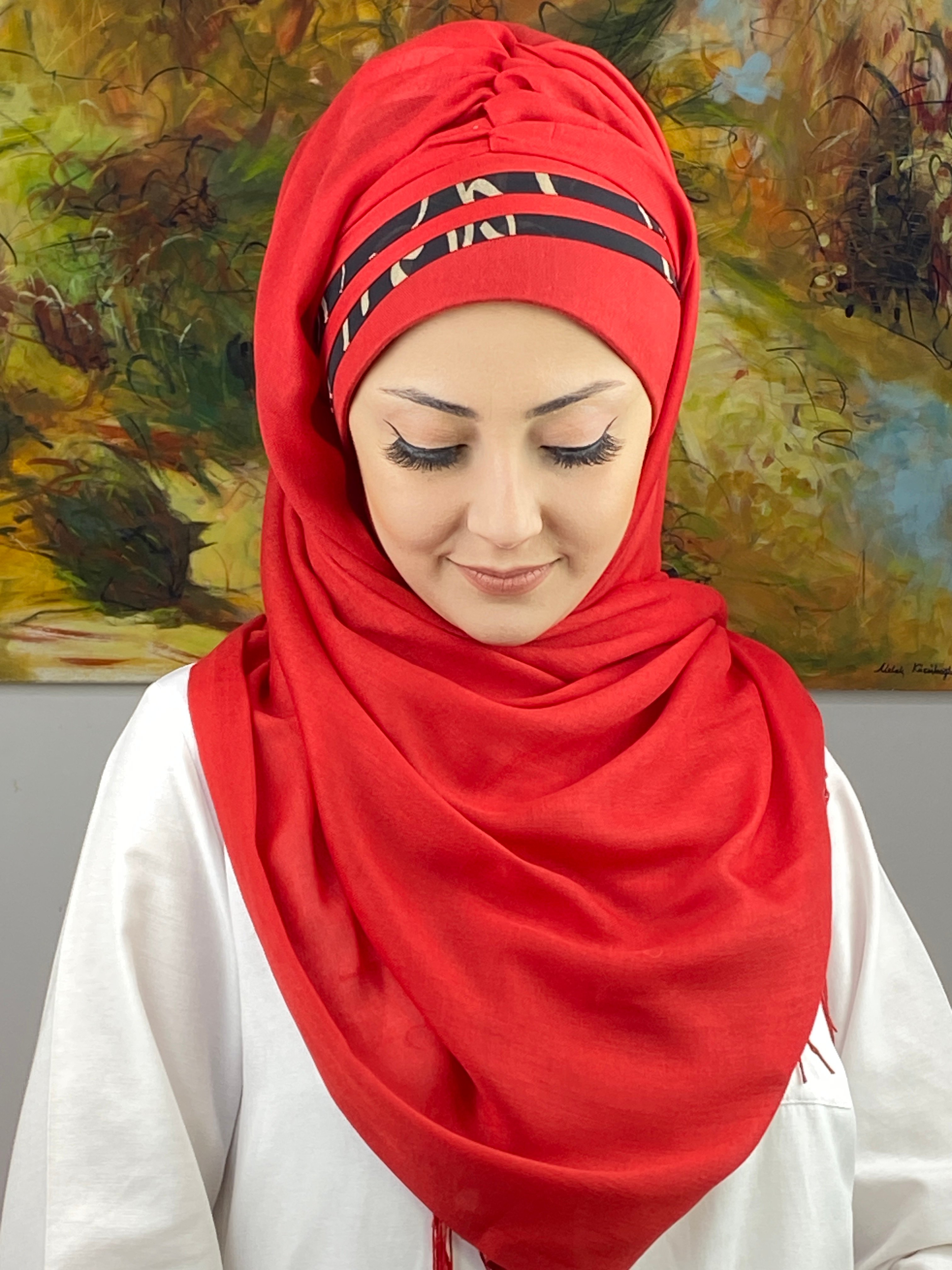  Saray Model Siyah Şeritli Desen Hazır Şal