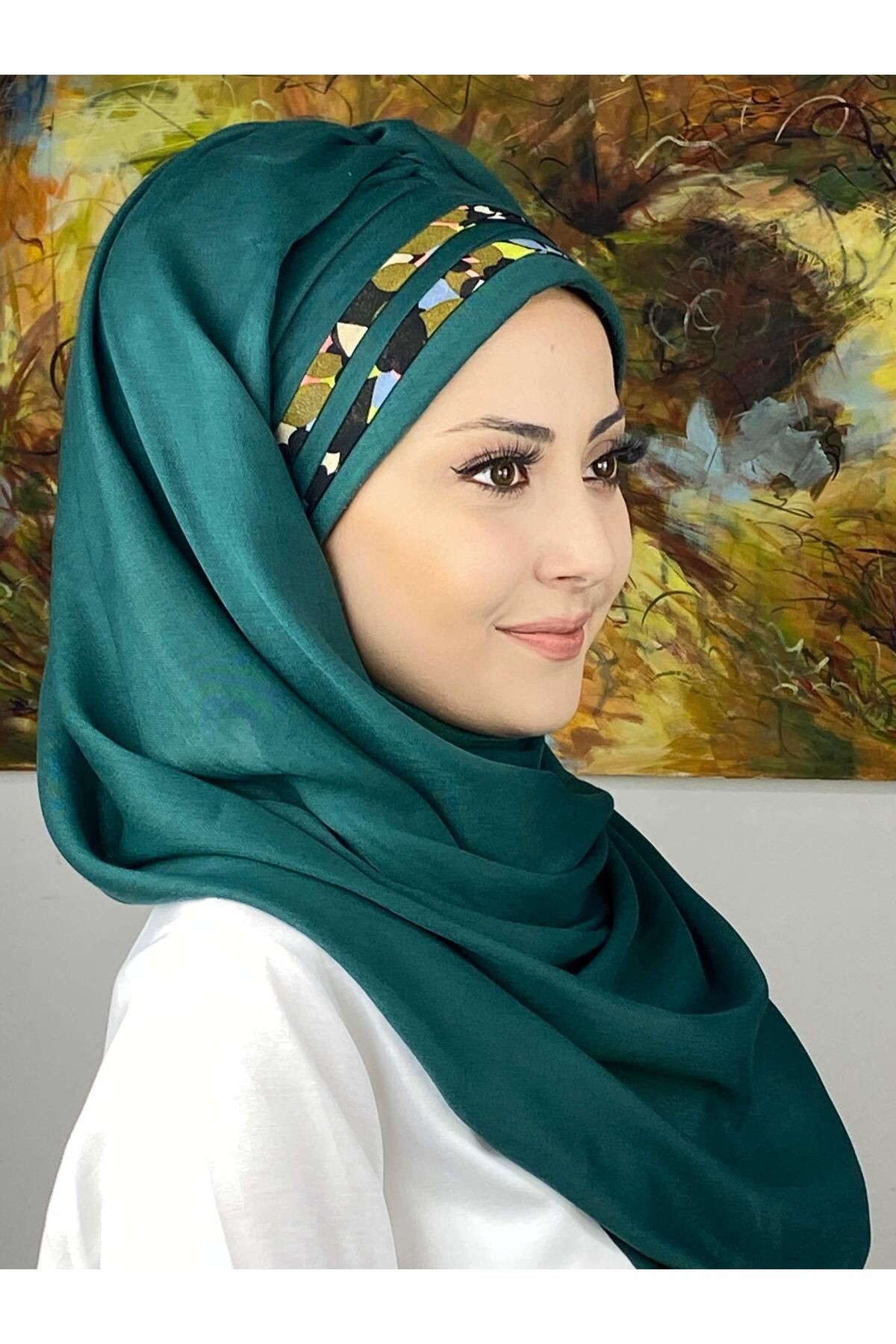 Topkapı Model Çapraz Drapeli Floral Desenli Hazır Şal