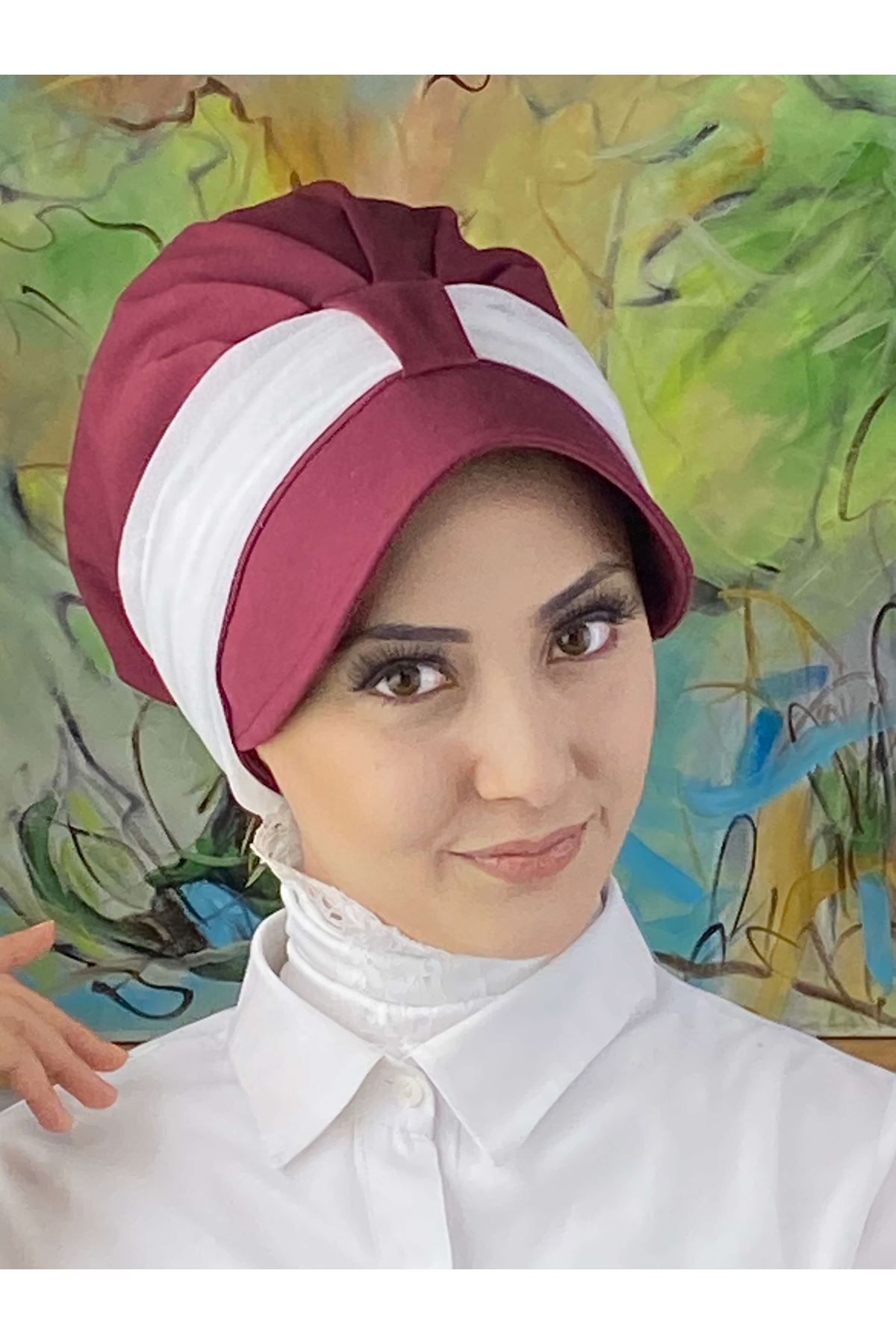 Cırtcırtlı Beyaz Simli Şifon Fularlı Şapka
