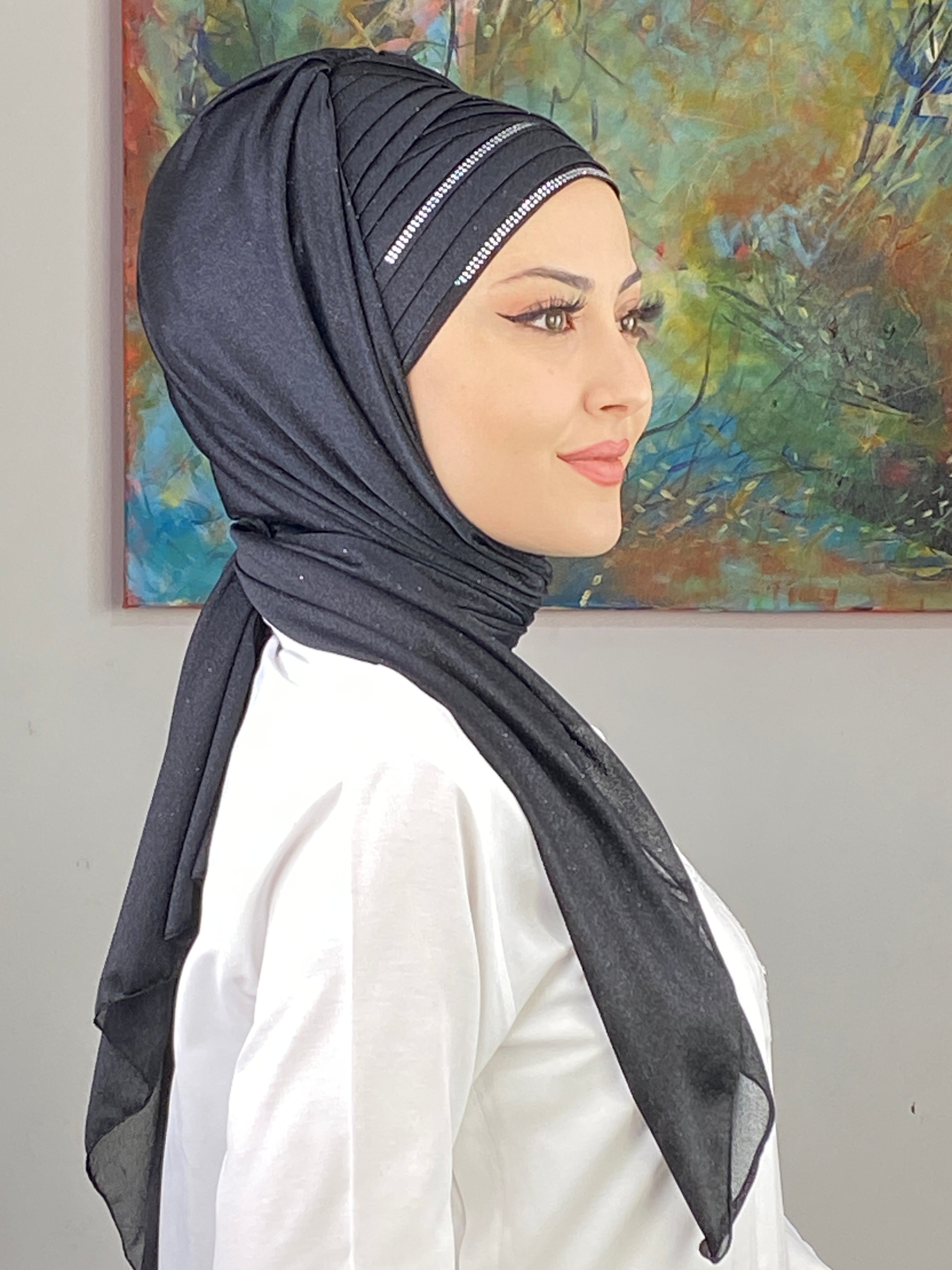 Dilber Model Çok Drapeli Çift Sıra Taşlı Abiye Simli Şal