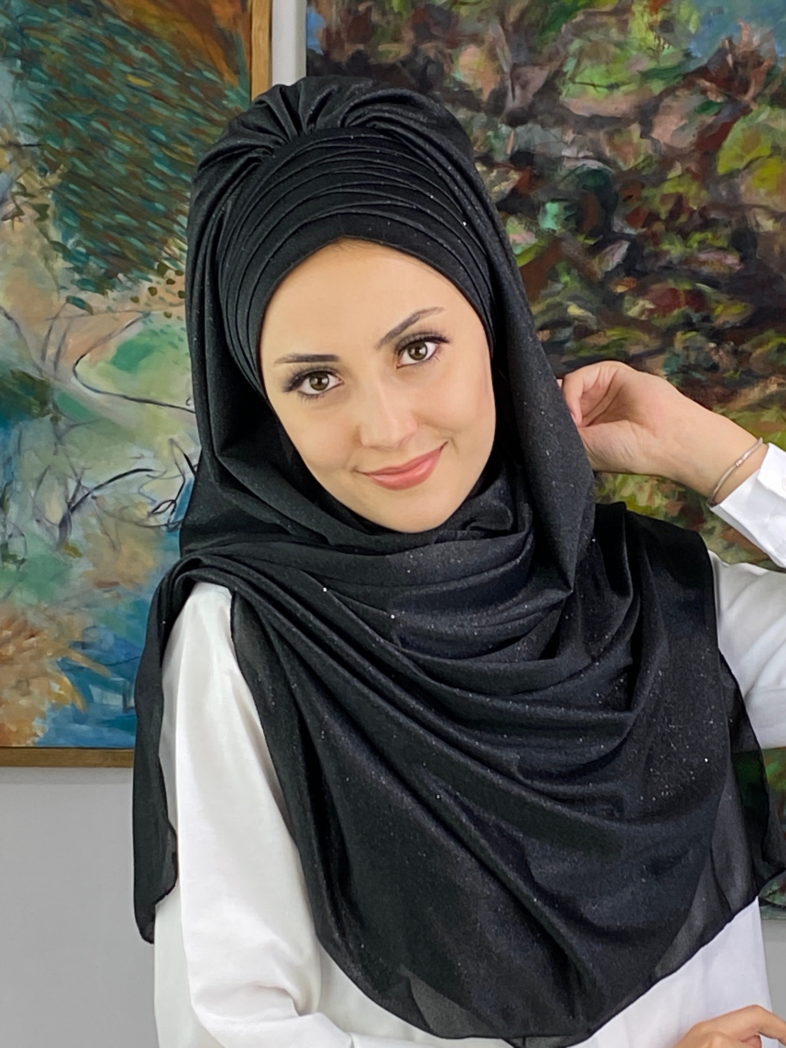 Simli Işıltılı Siyah Abiye Şal