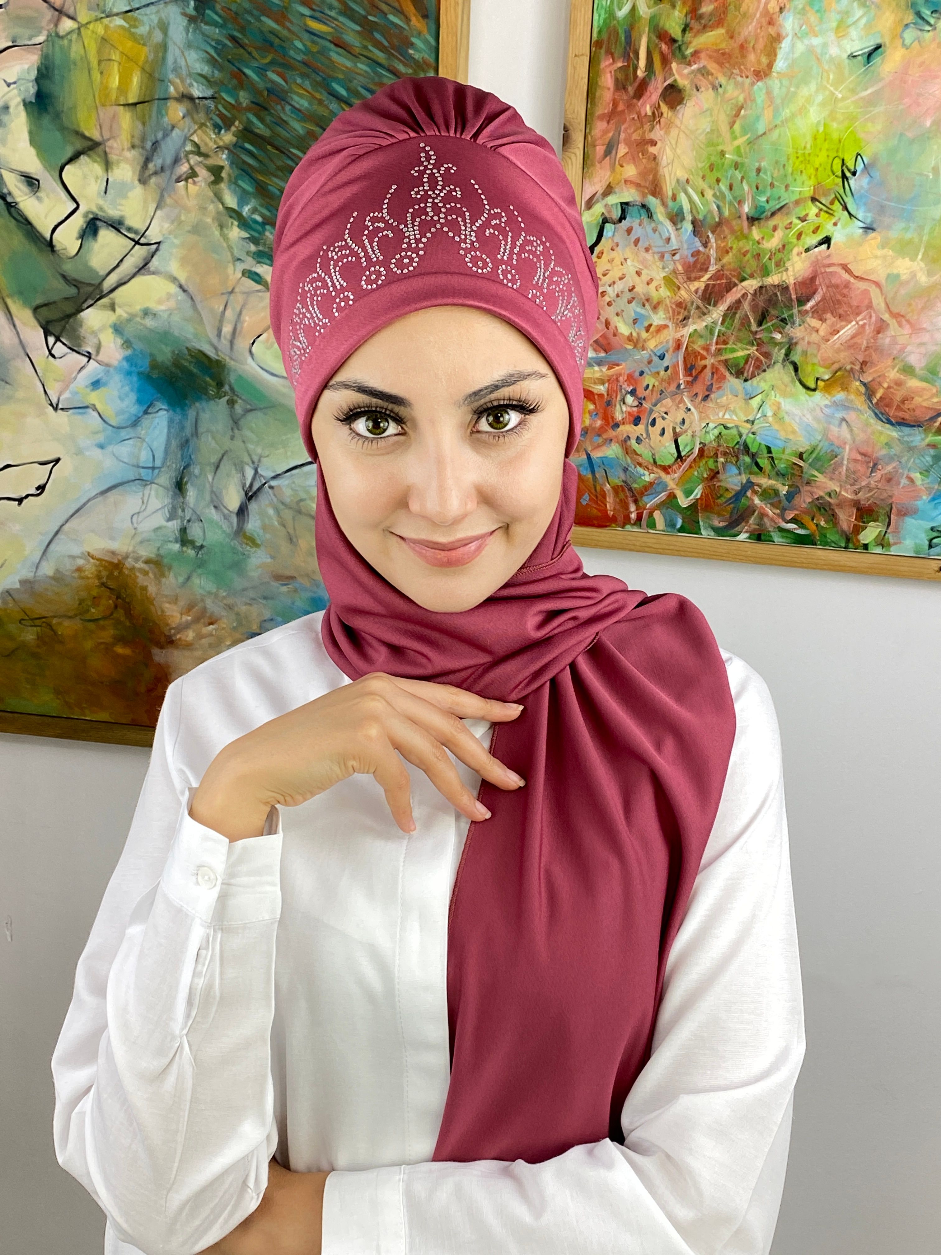 Taç Model Atkılı Bone - koyu gül kurusu