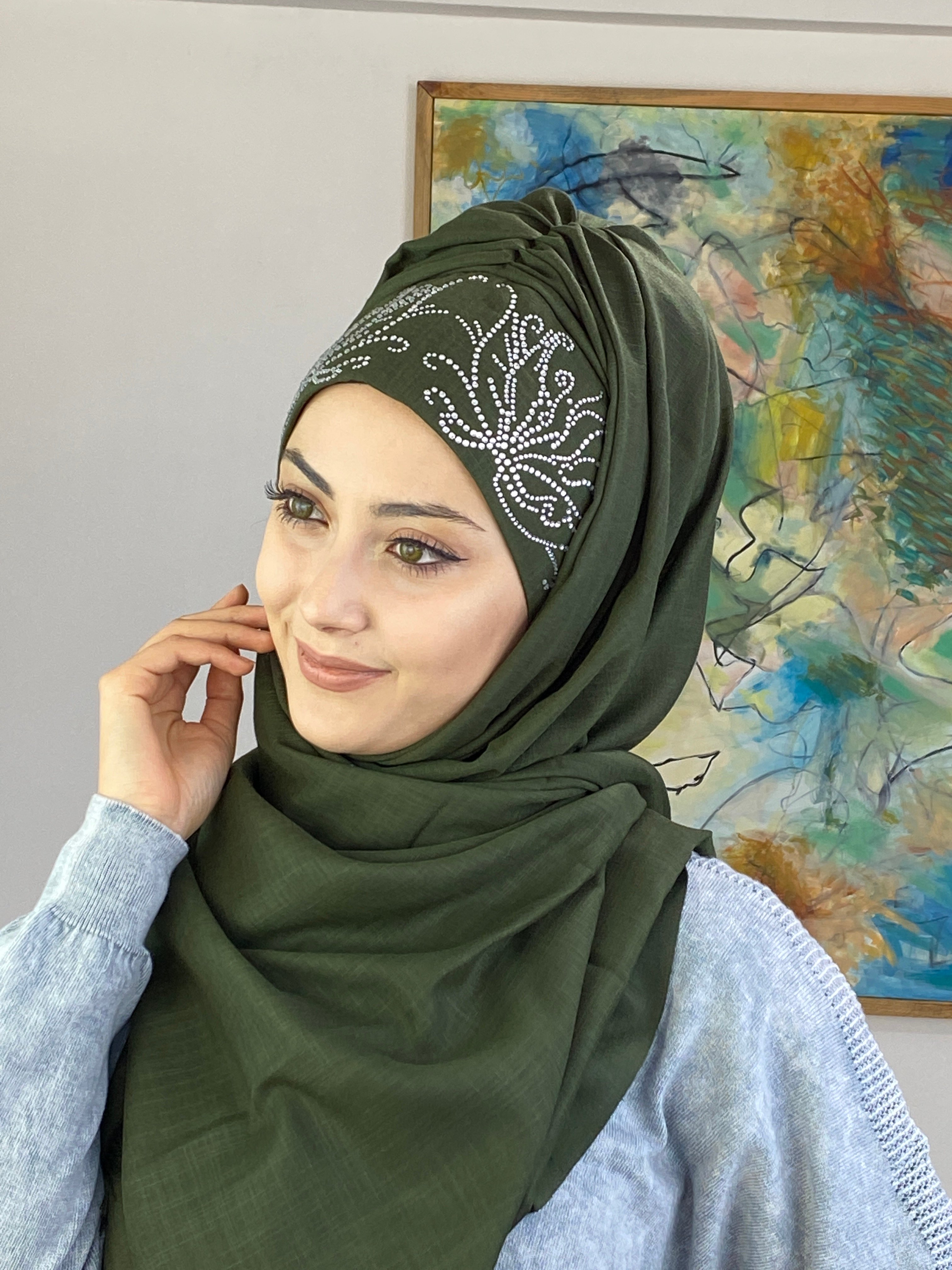 Yaprak Model Büzgülü Hazır Şal
