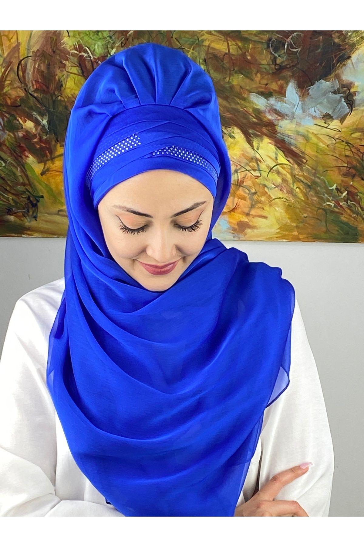 Mihrimah Çapraz Drapeli Fransız Şifon Hazır Şal