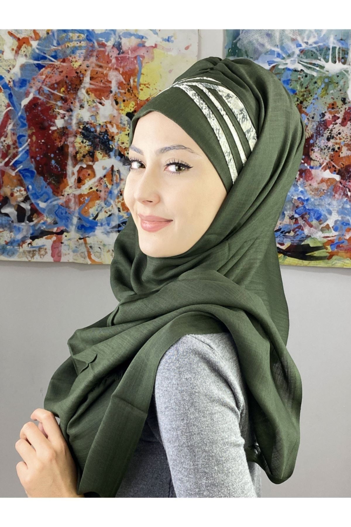 Koyu Yeşil Timsah Desenli Çapraz Drapeli Şal