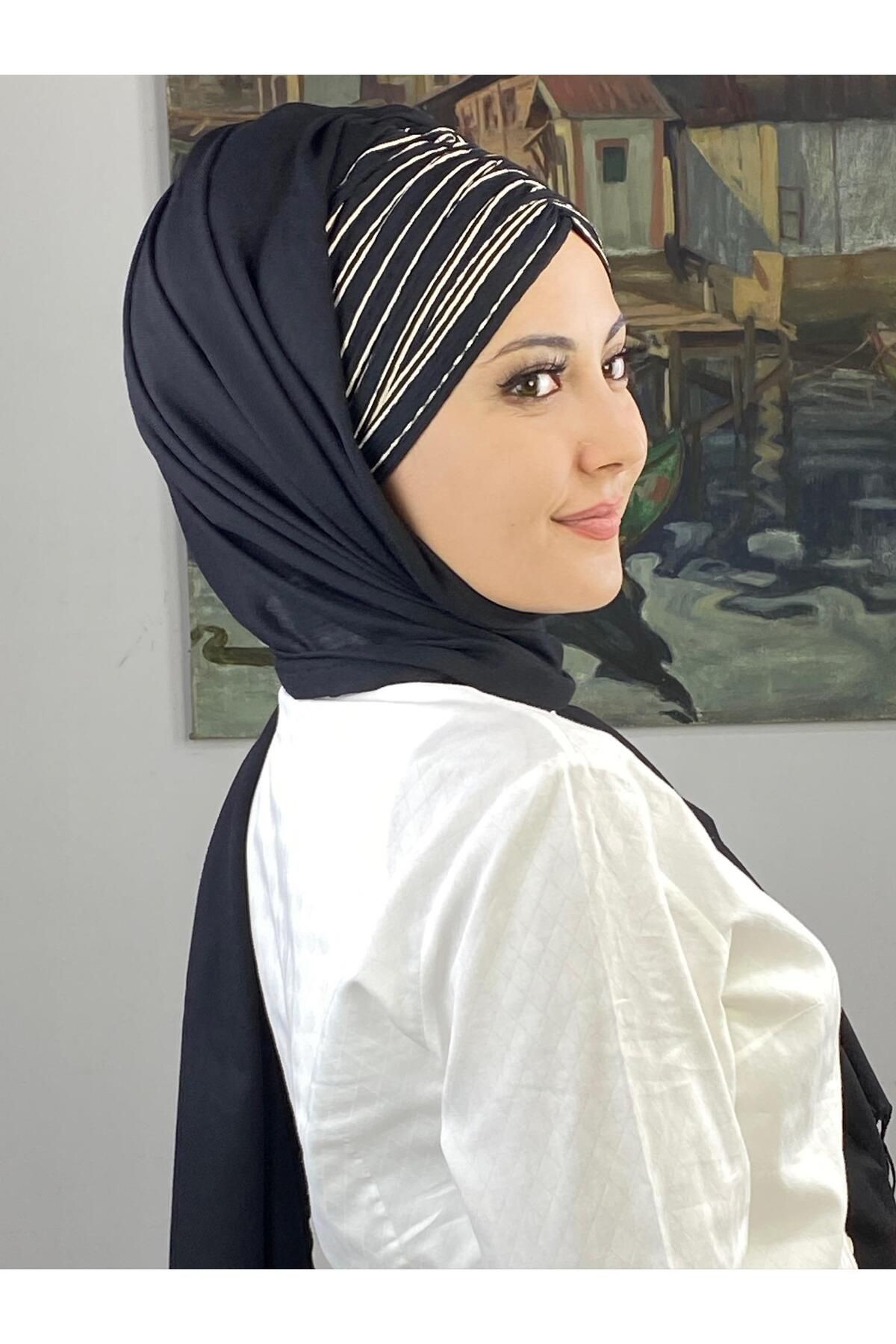 SİYAH CİZGİ BÜZGÜLÜ ŞAL