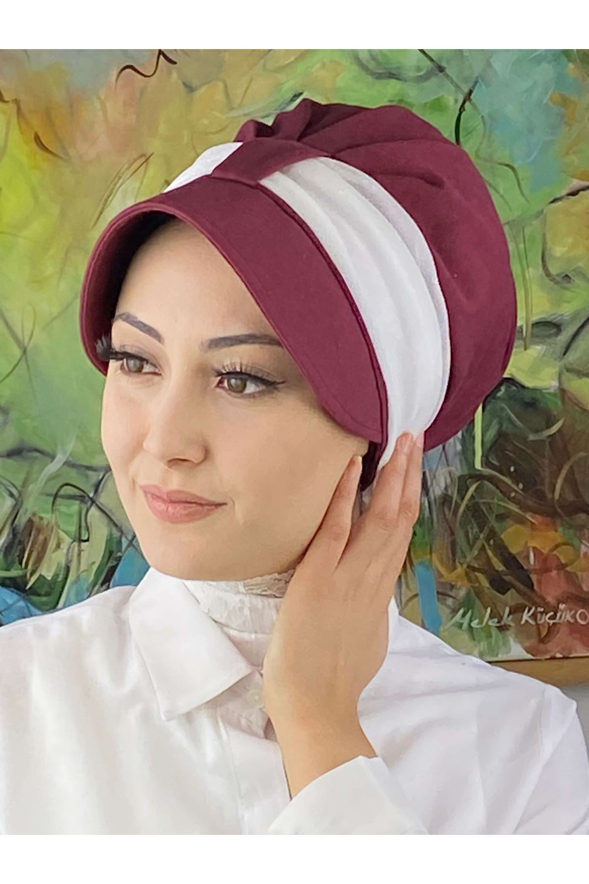 Cırtcırtlı Beyaz Simli Şifon Fularlı Şapka