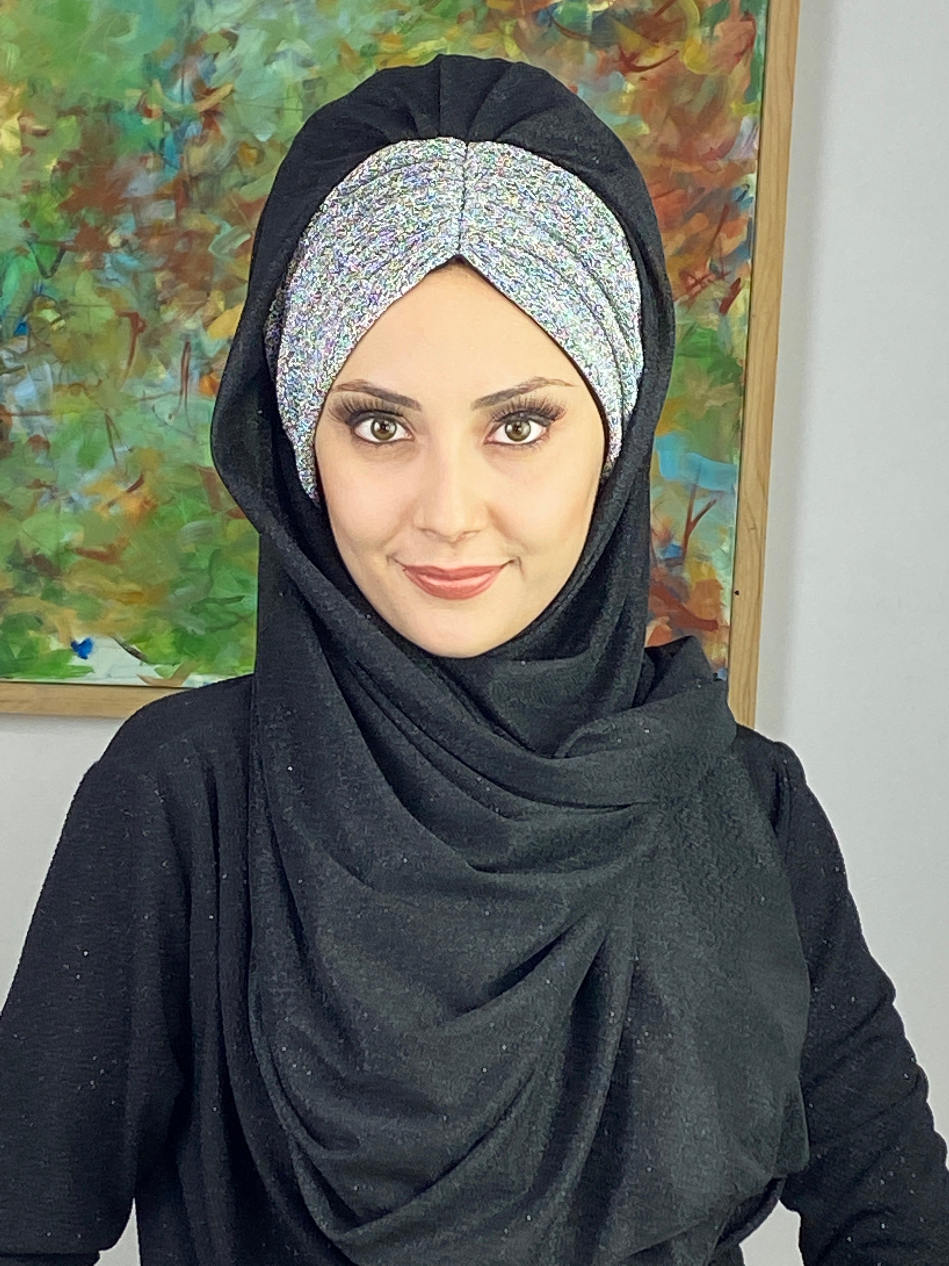 Çift Renkli Sultan Model Simli Şifon Büzgülü Şal