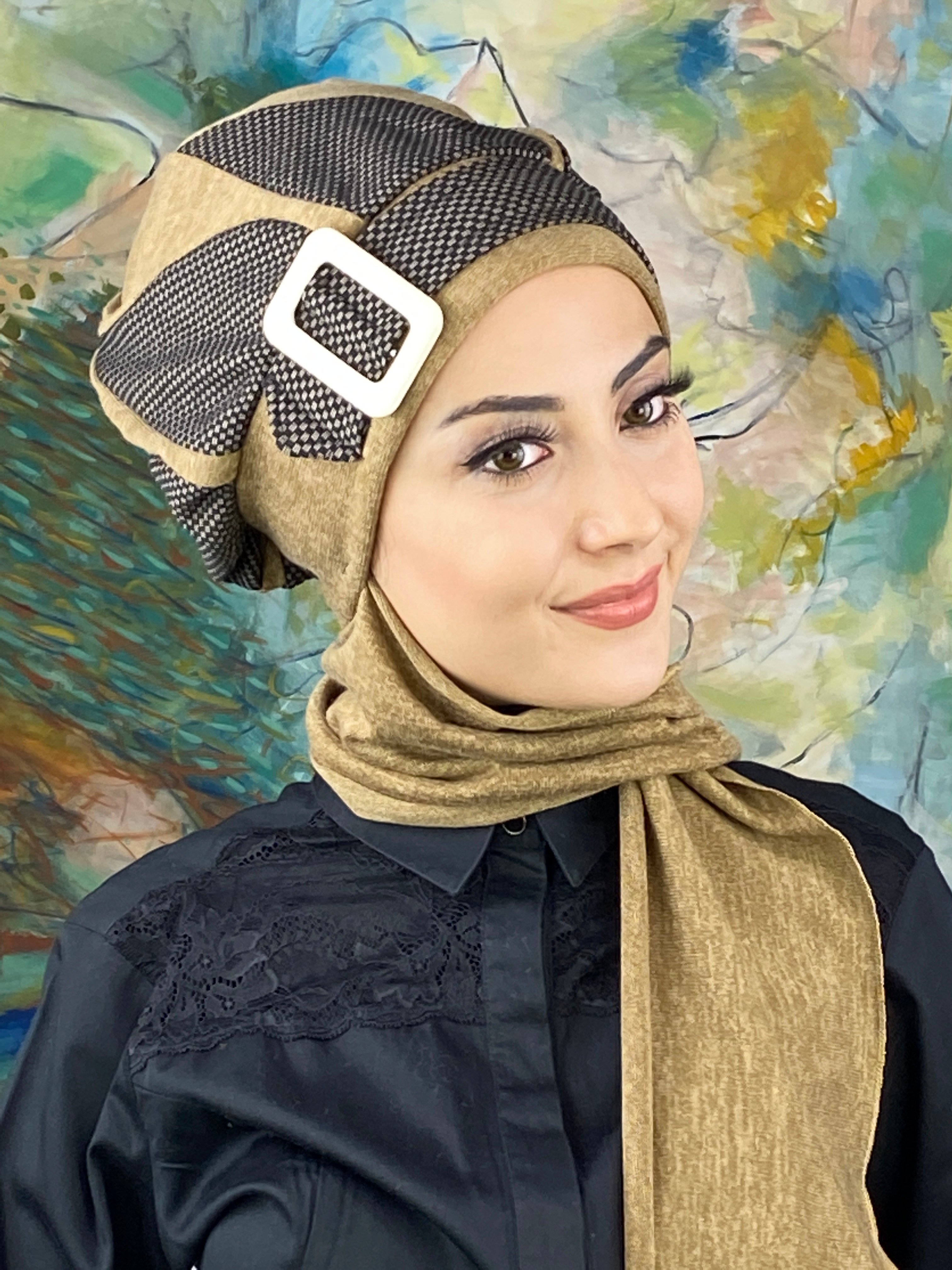 Damla Model Küçük Ekoseli Tesettürlü Bere