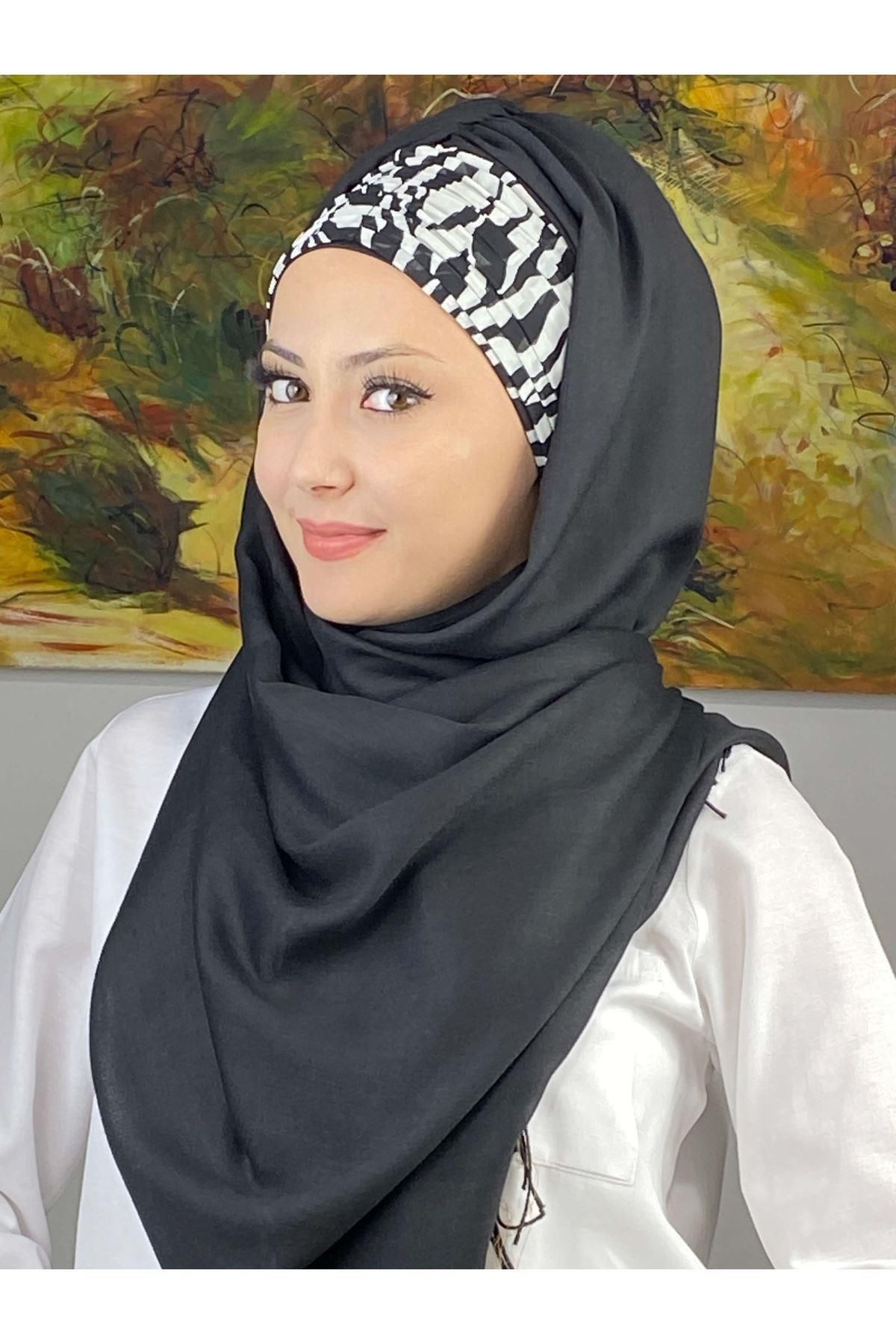  شال أسود منقوش بنقشة الحمار الوحشي