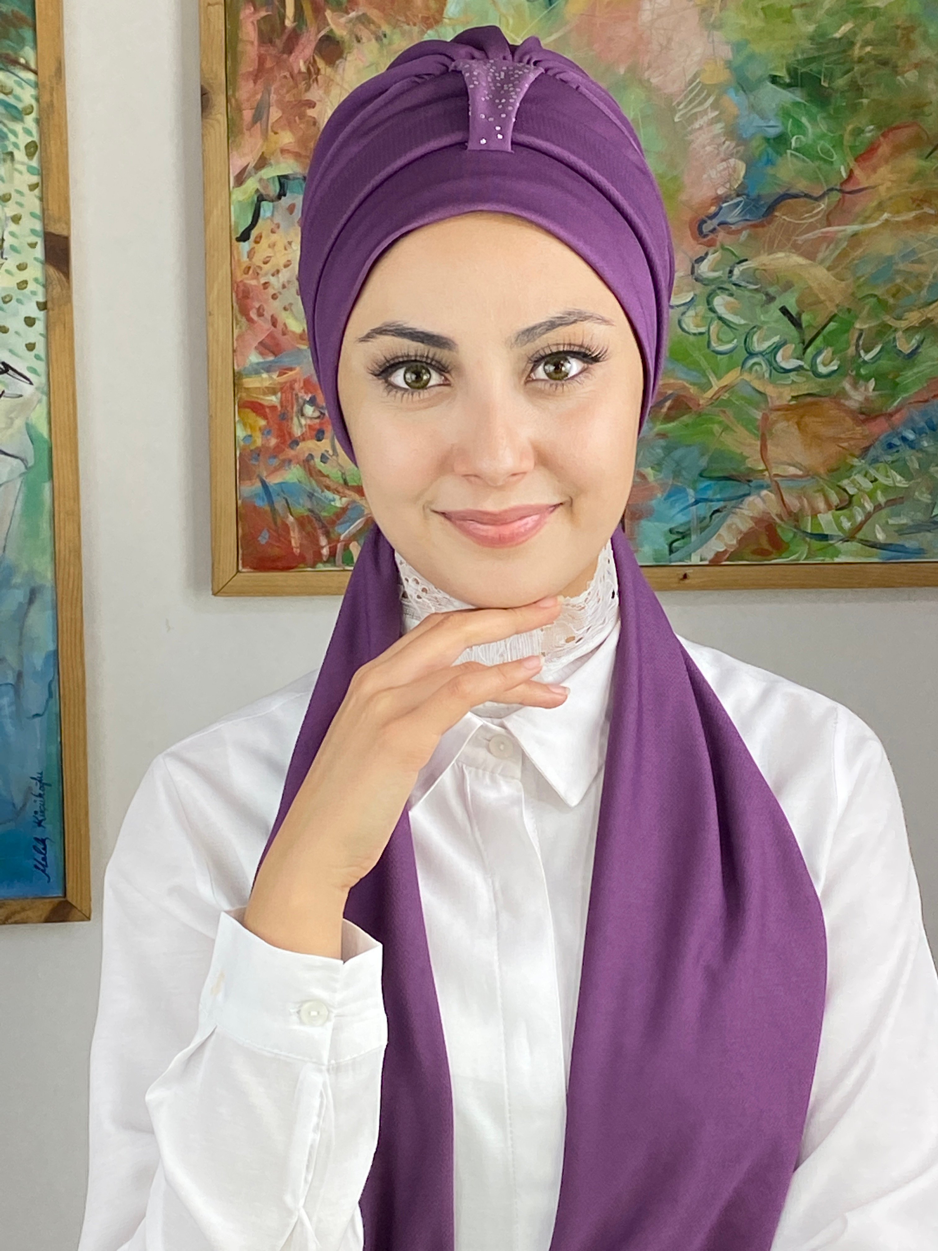 Hürrem Model Atkılı Biritli Bone - mor