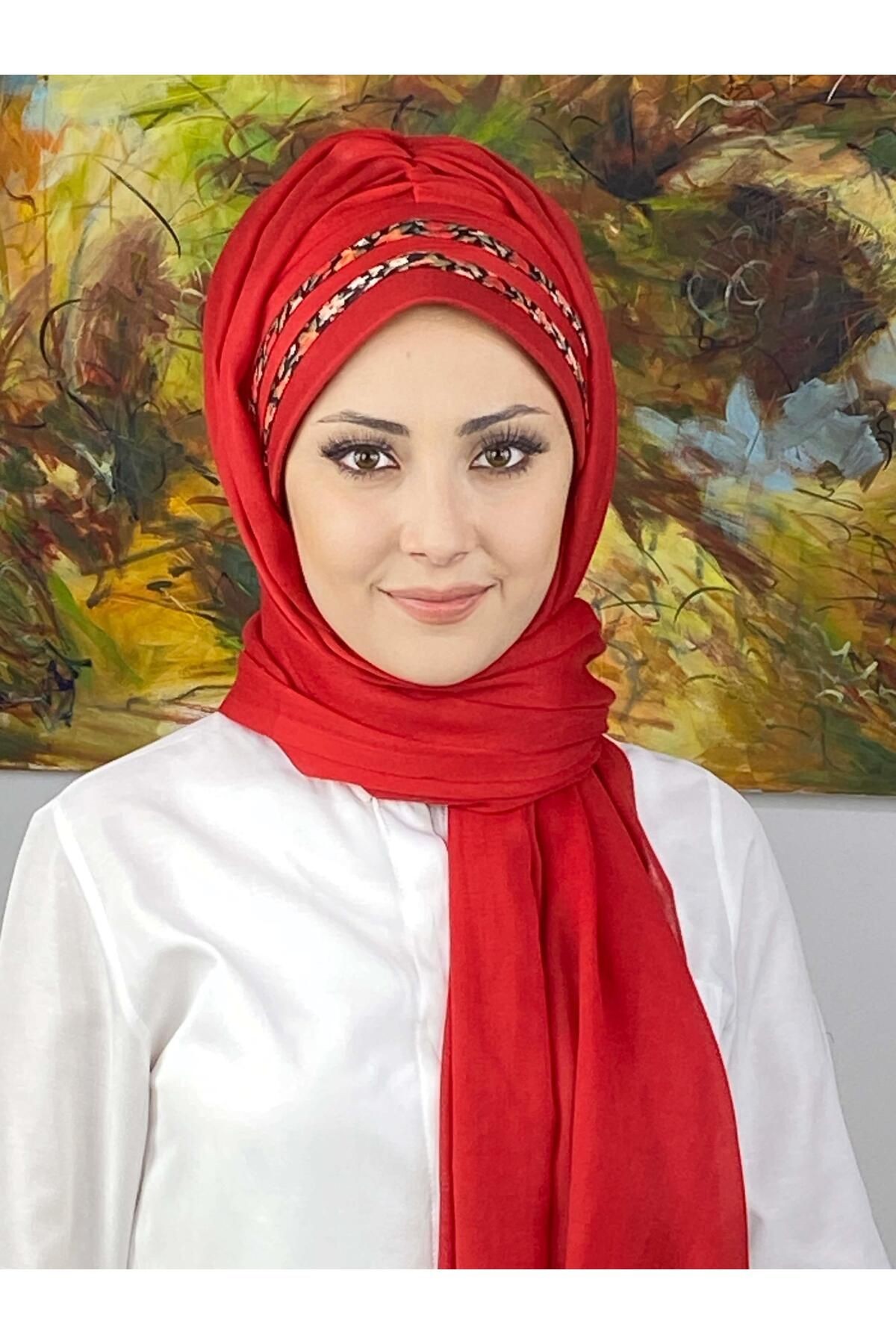 Topkapı Model Çapraz Drapeli Çiçekli Şeritli Desen Hazır Şal