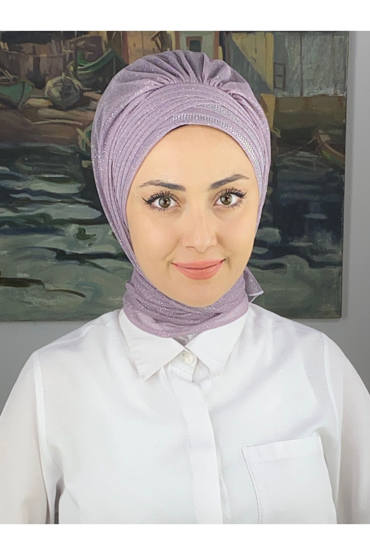 Gümüş Taşlı Drape Detaylı Simli Şal