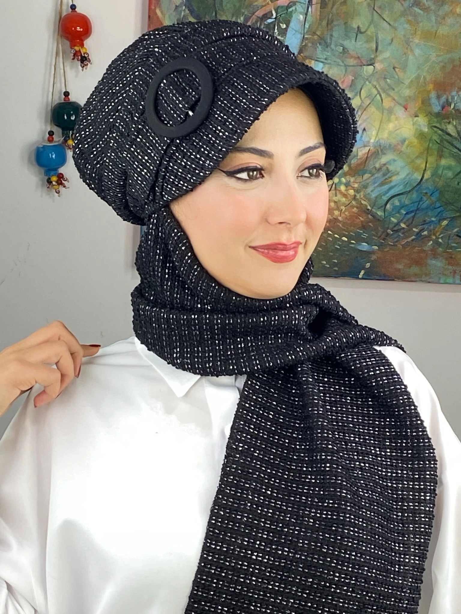 TOKALI ŞAPKA  - siyah simli