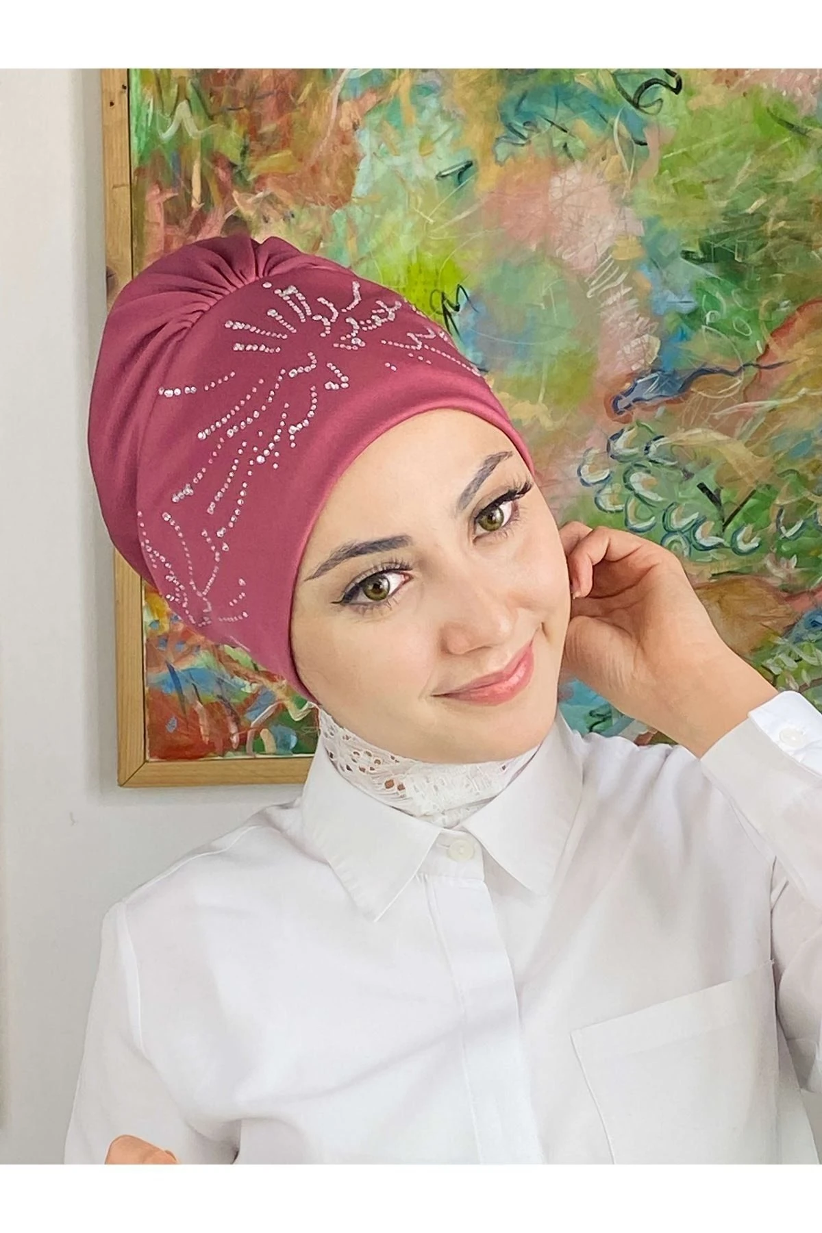 Fişek Model Taşlı Koyu Gül Kurusu Bone