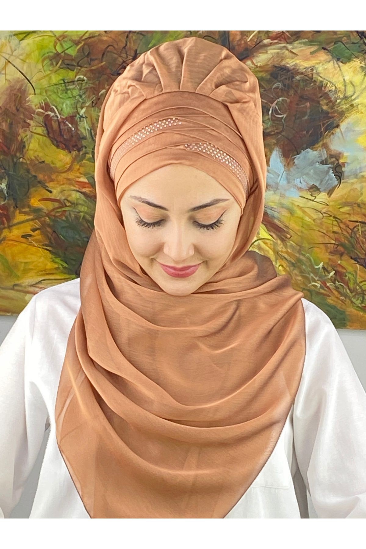 Mihrimah Çapraz Drapeli Fransız Şifon Hazır Şal