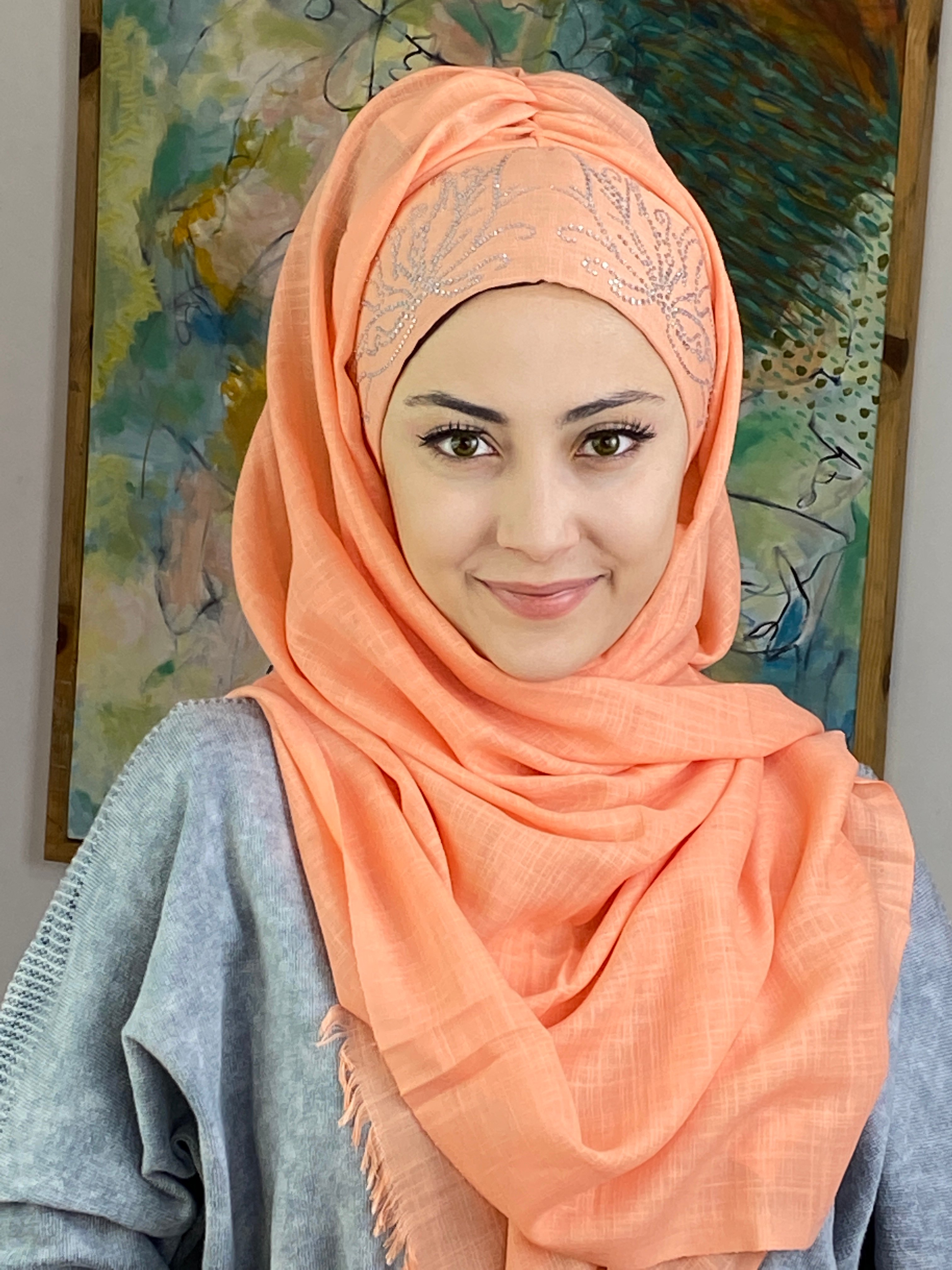 Yaprak Taşlı Model Büzgülü Şal - yavruağzı