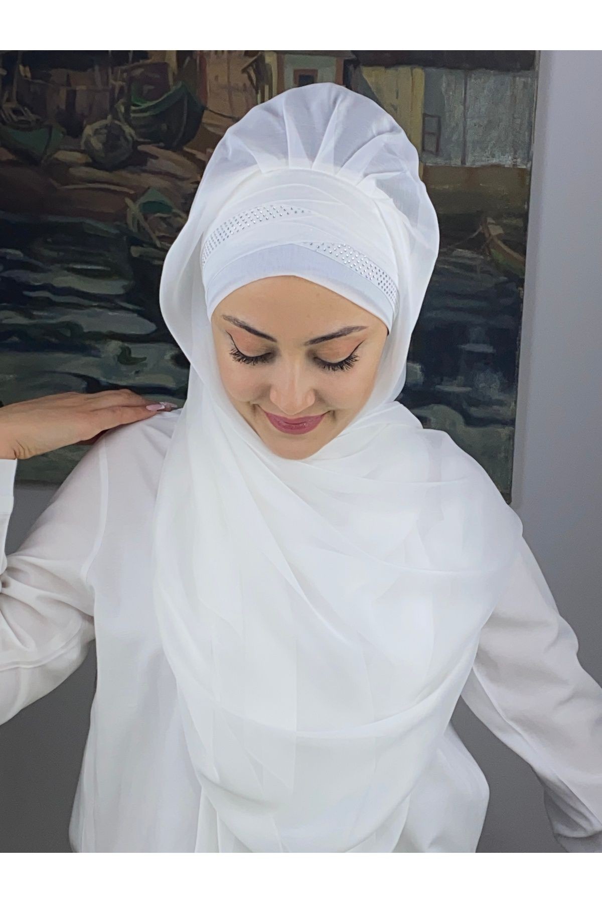 Mihrimah Çapraz Drapeli Fransız Şifon Hazır Şal