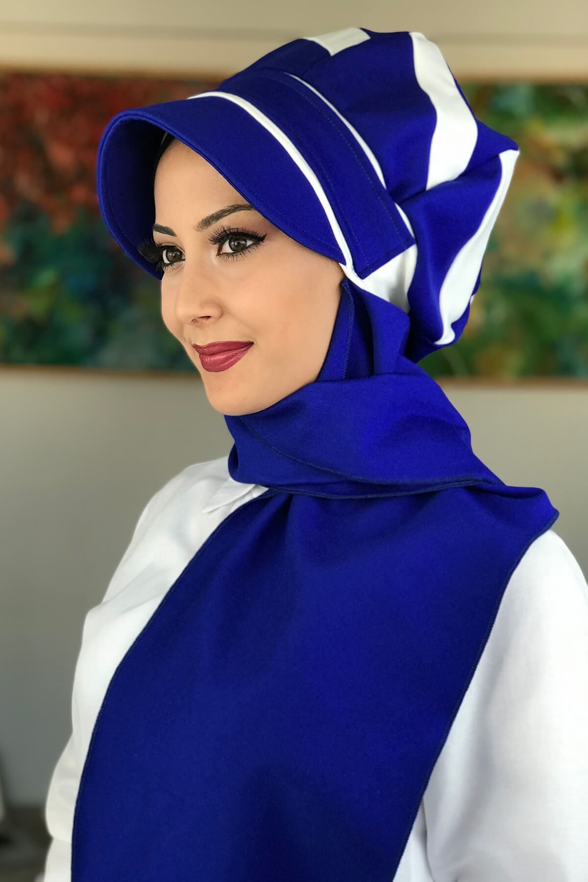 BAHARLIK Saks Mavi Atkılı Şapka