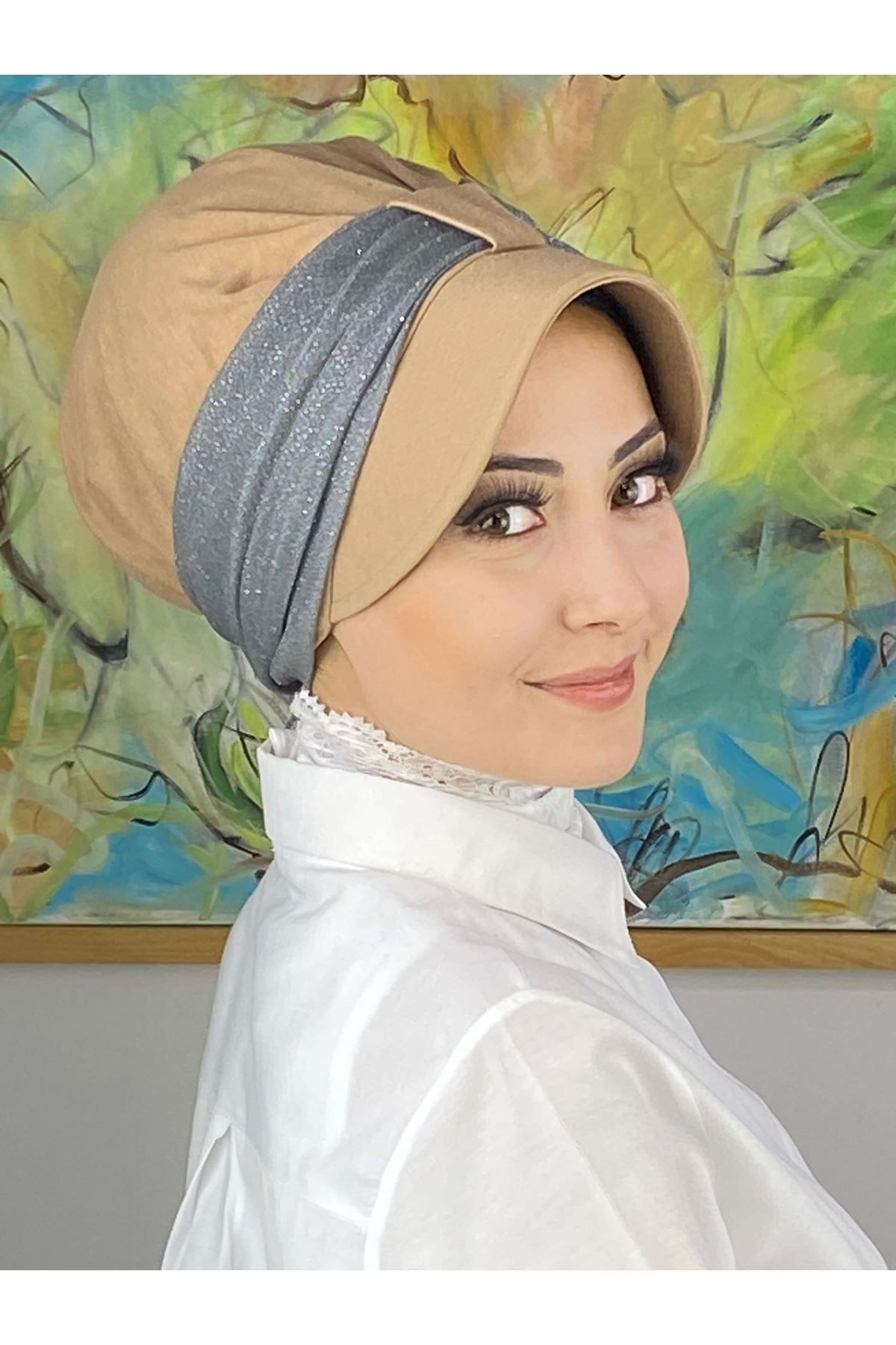  Velcro Gray Glittery Chiffon Scarf Hat