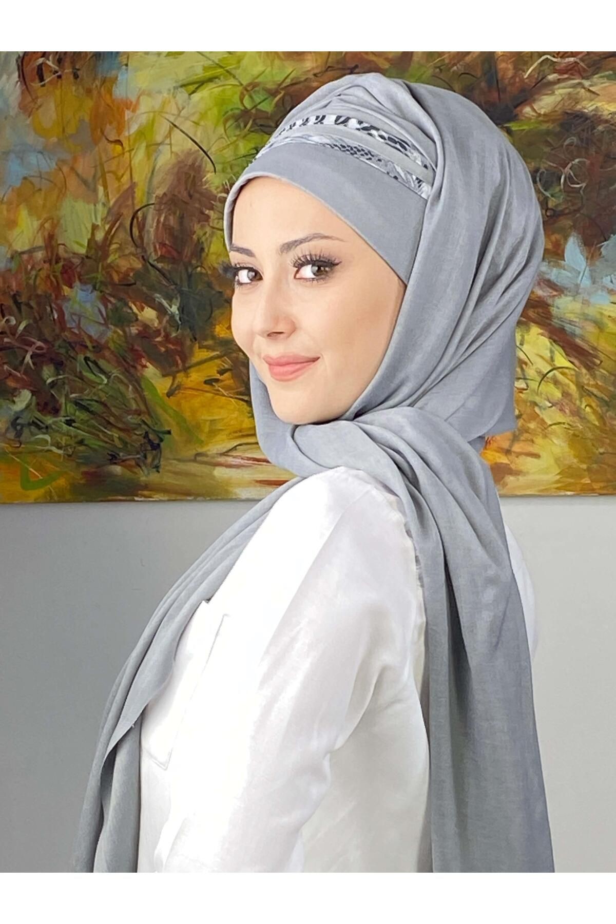 Saray Model Yan Drapeli Çizgili Şeritli Hazır Şal