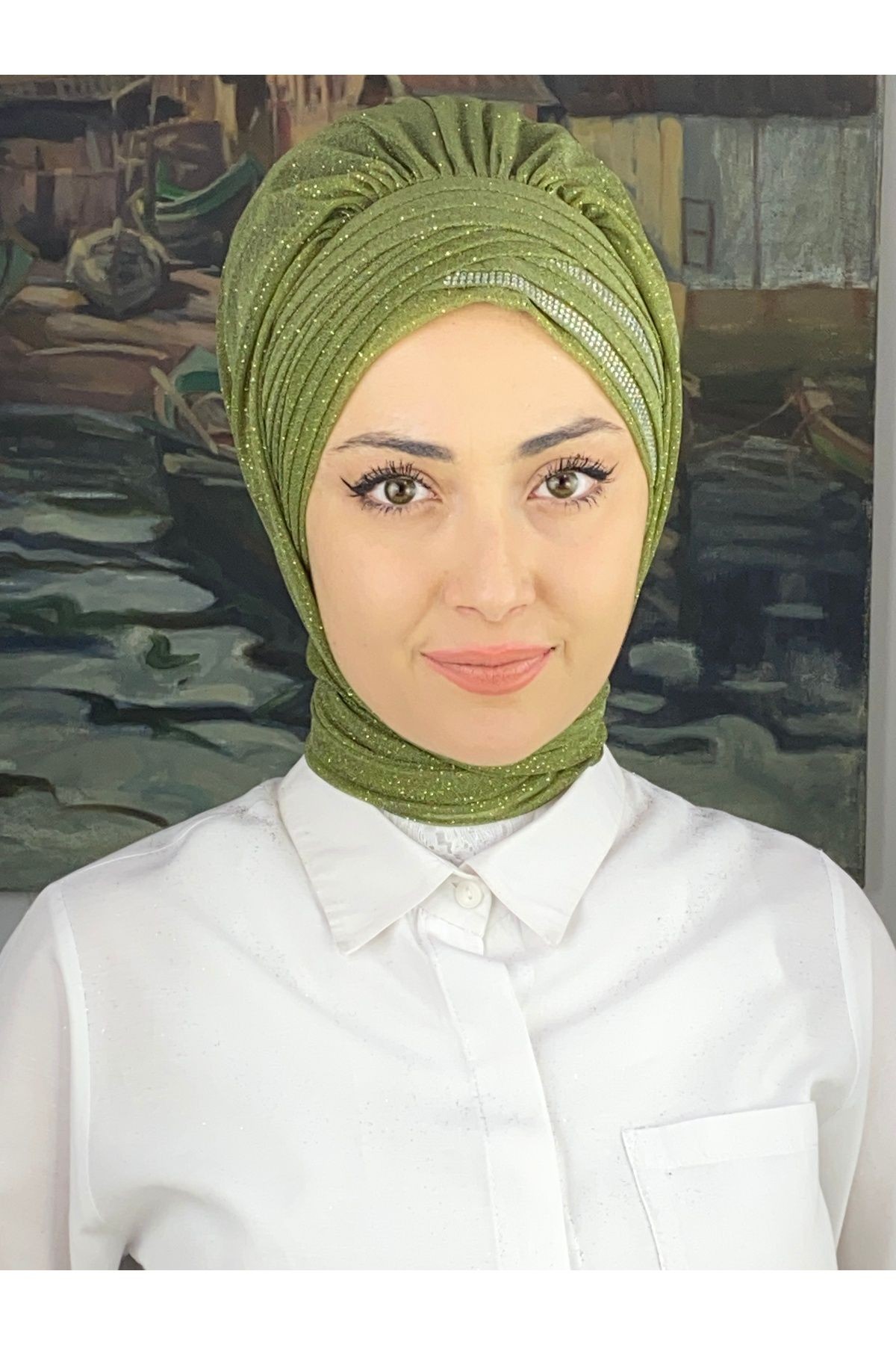 Gümüş Taşlı Drape Detaylı Simli Şal