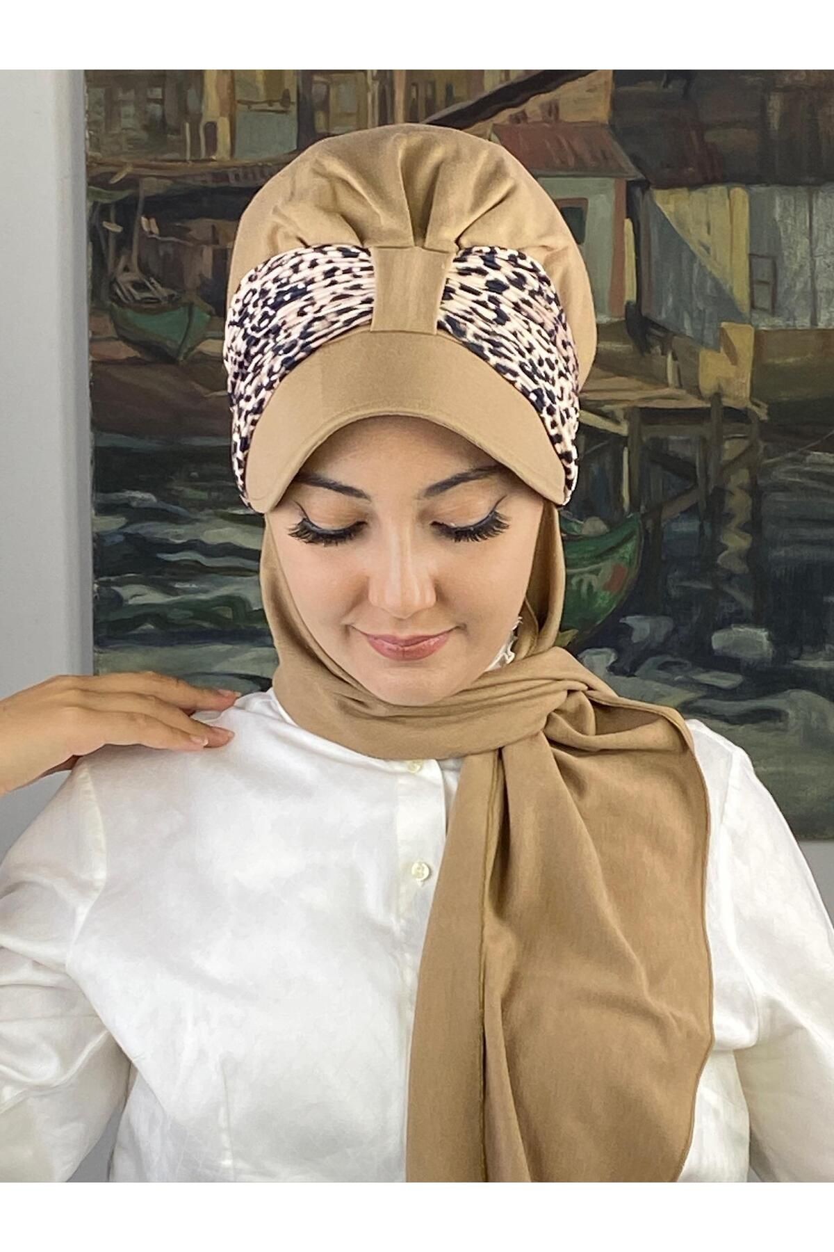 SULTAN MODEL TABA LEOPAR CIRTLI BİRİTLİ ATKILI ŞAPKA