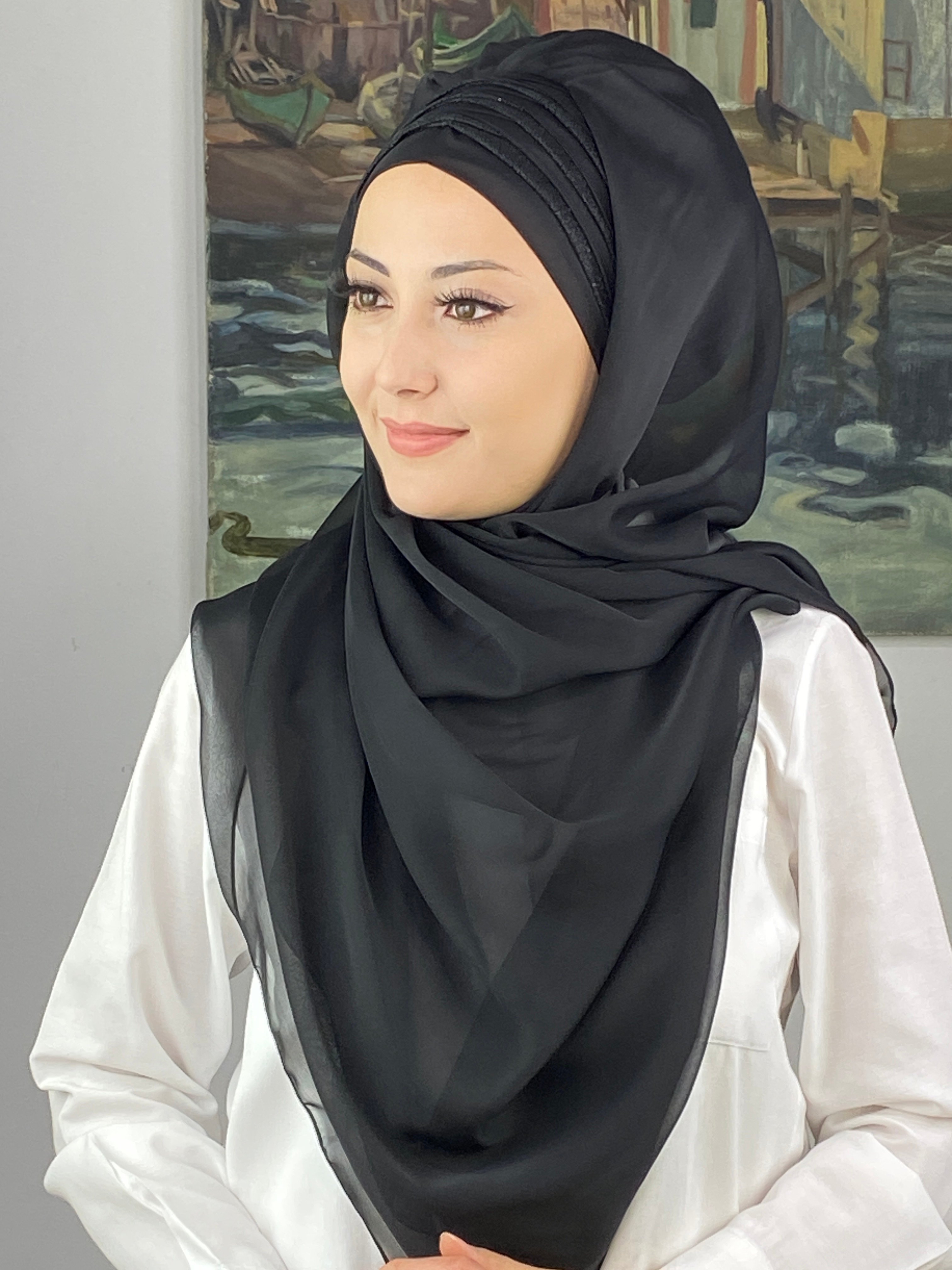 Topkapı Çapraz Drapeli Biritleri Simli Fransız Şifon Hazır Şal