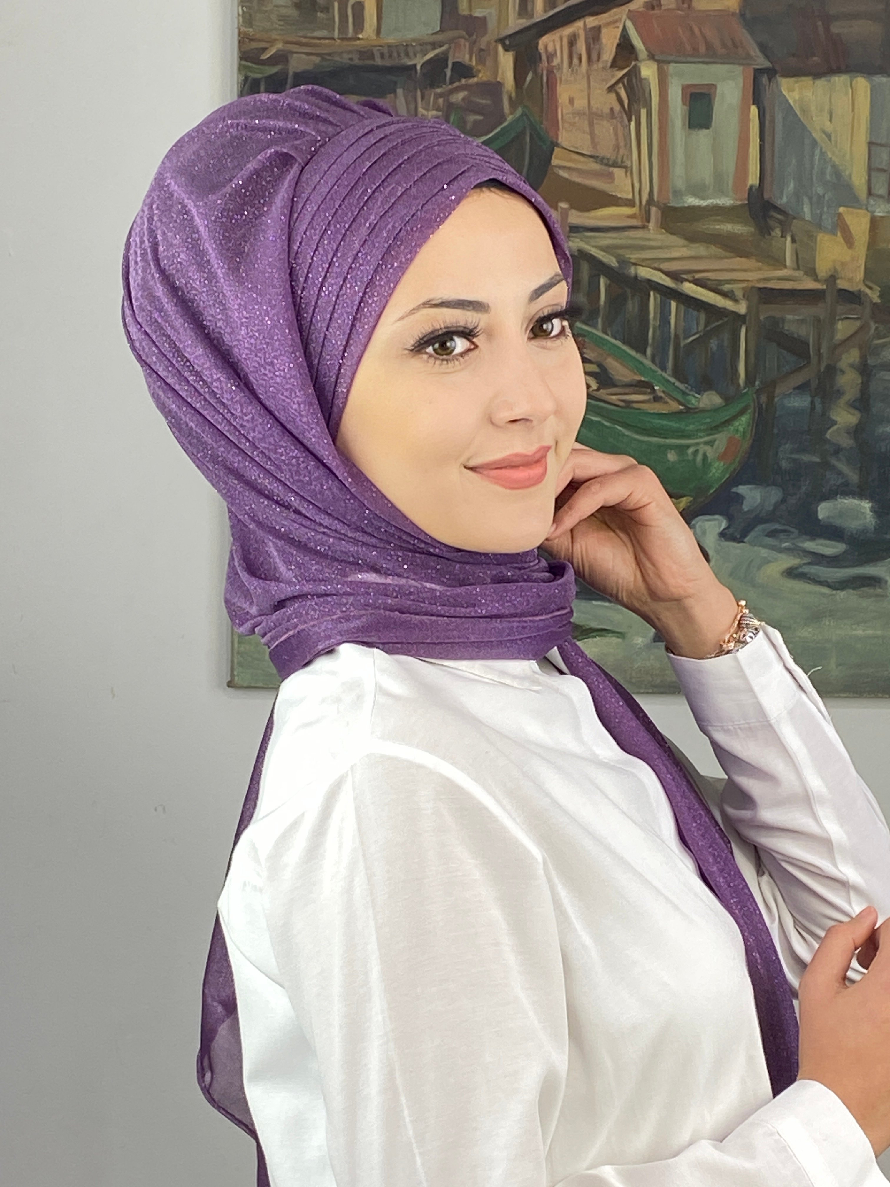 Topkapı Çapraz Drapeli Simli Hazır Şal