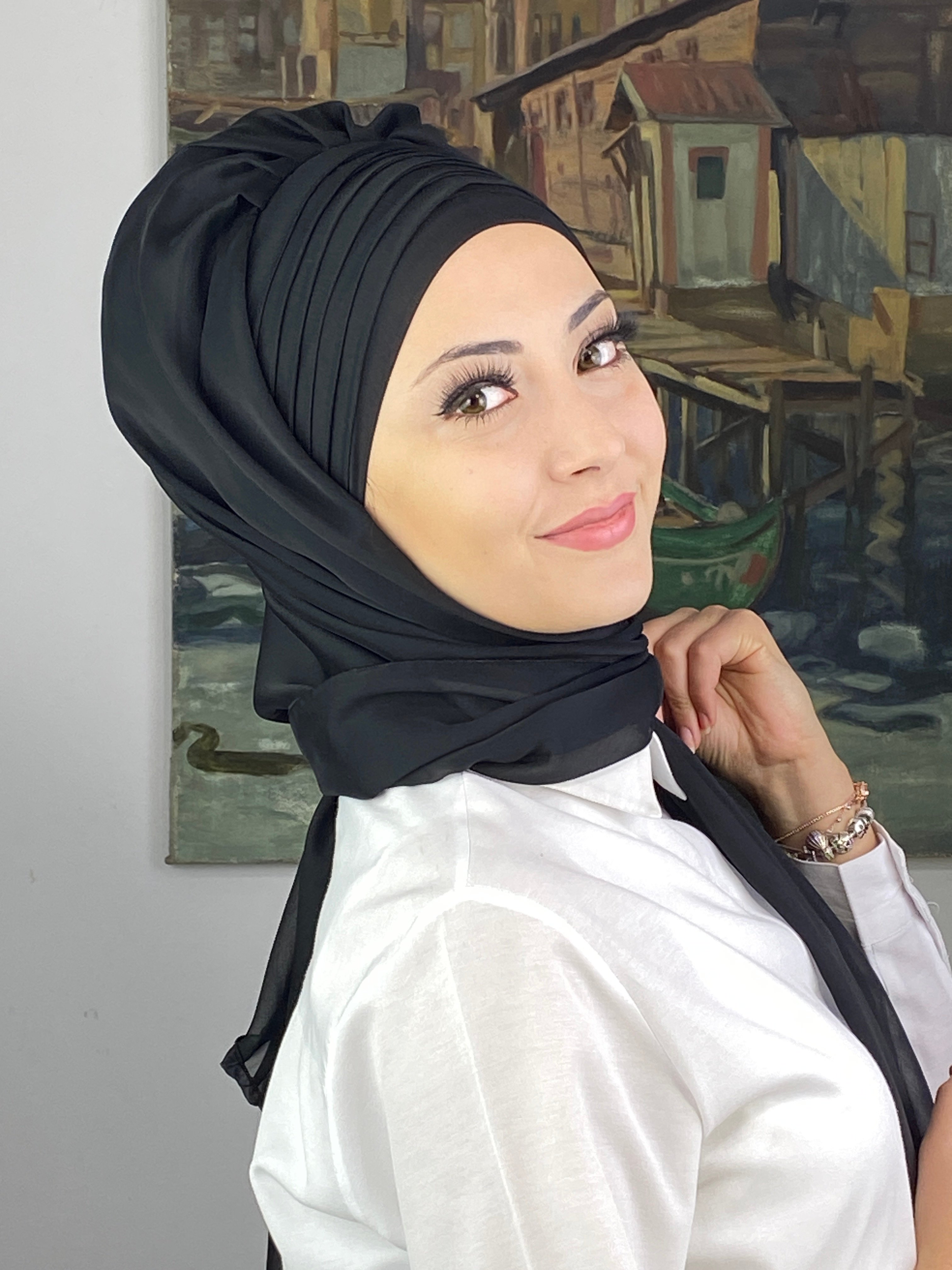 Topkapı Çapraz Drapeli Fransız Şifon Hazır Şal