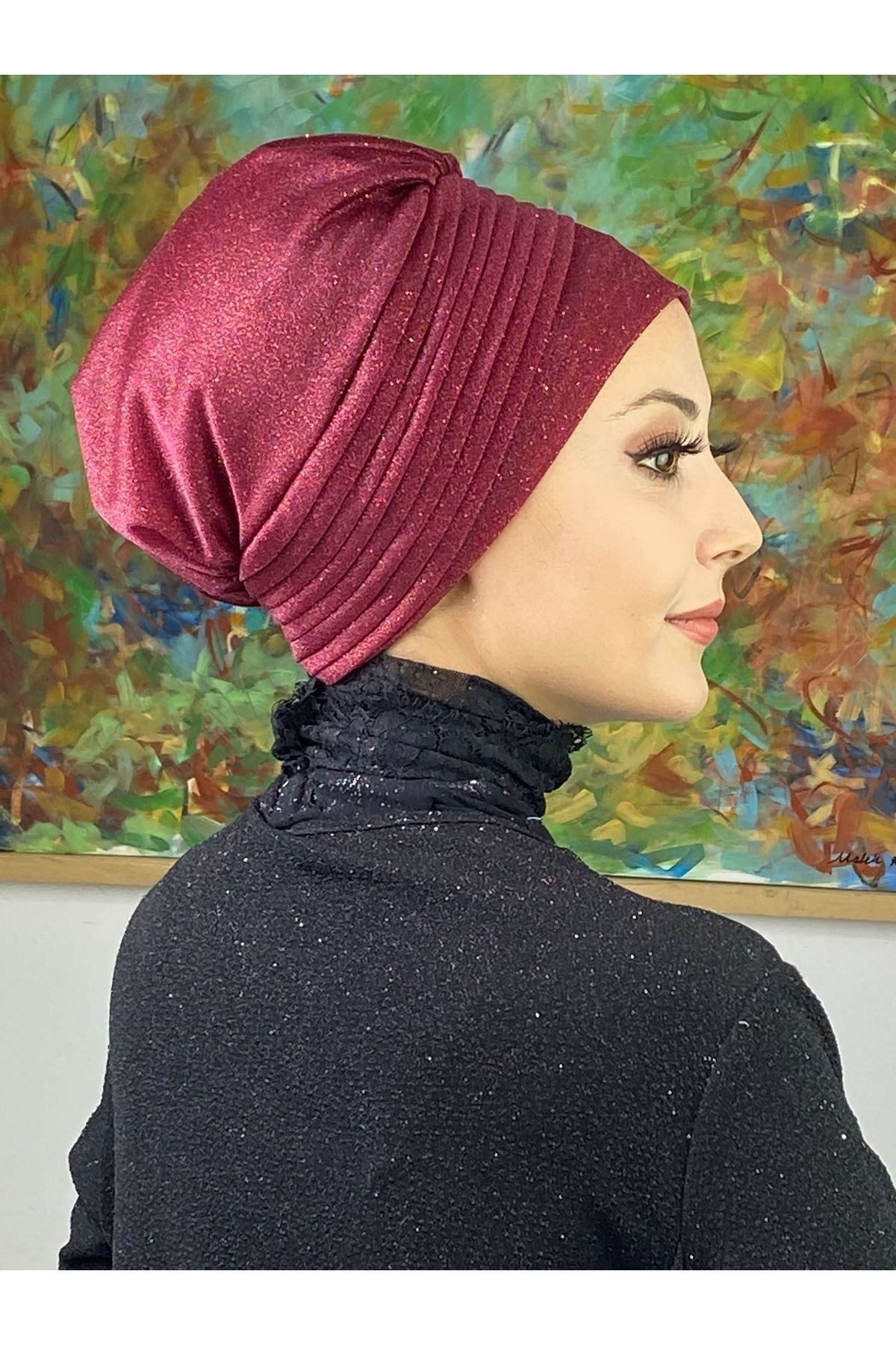 Saray Model Bordo Simli Yan Drapeli Dış Bone