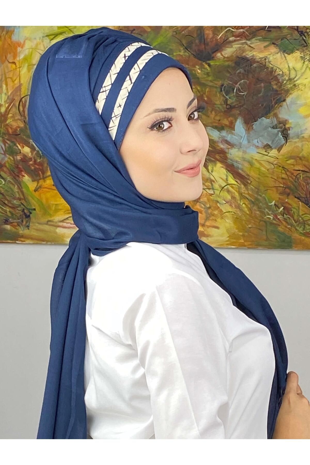 Saray Model Yan Drapeli Krem Şeritli Desen Hazır Şal