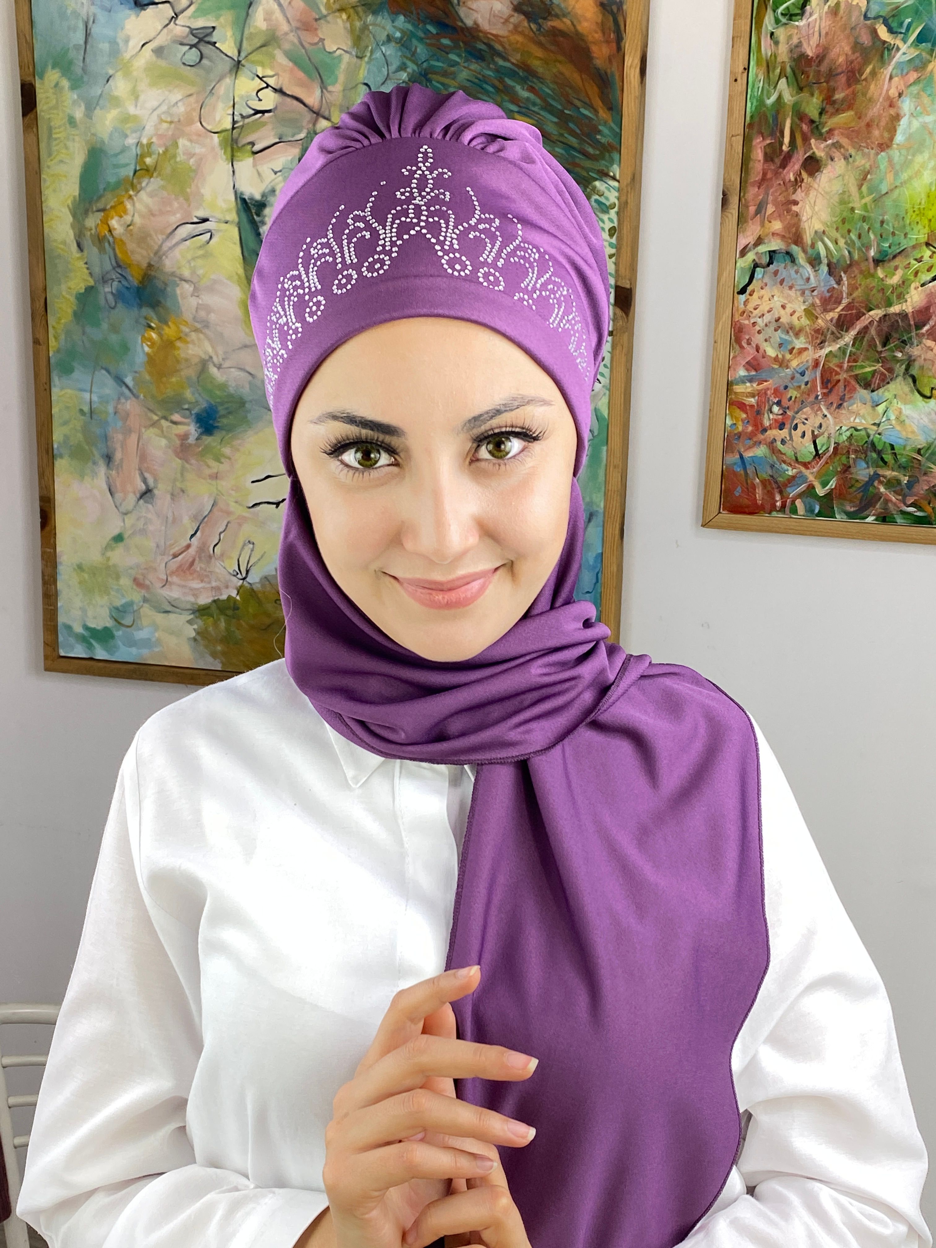Prenses Model Büzgülü Atkılı Bone - mor